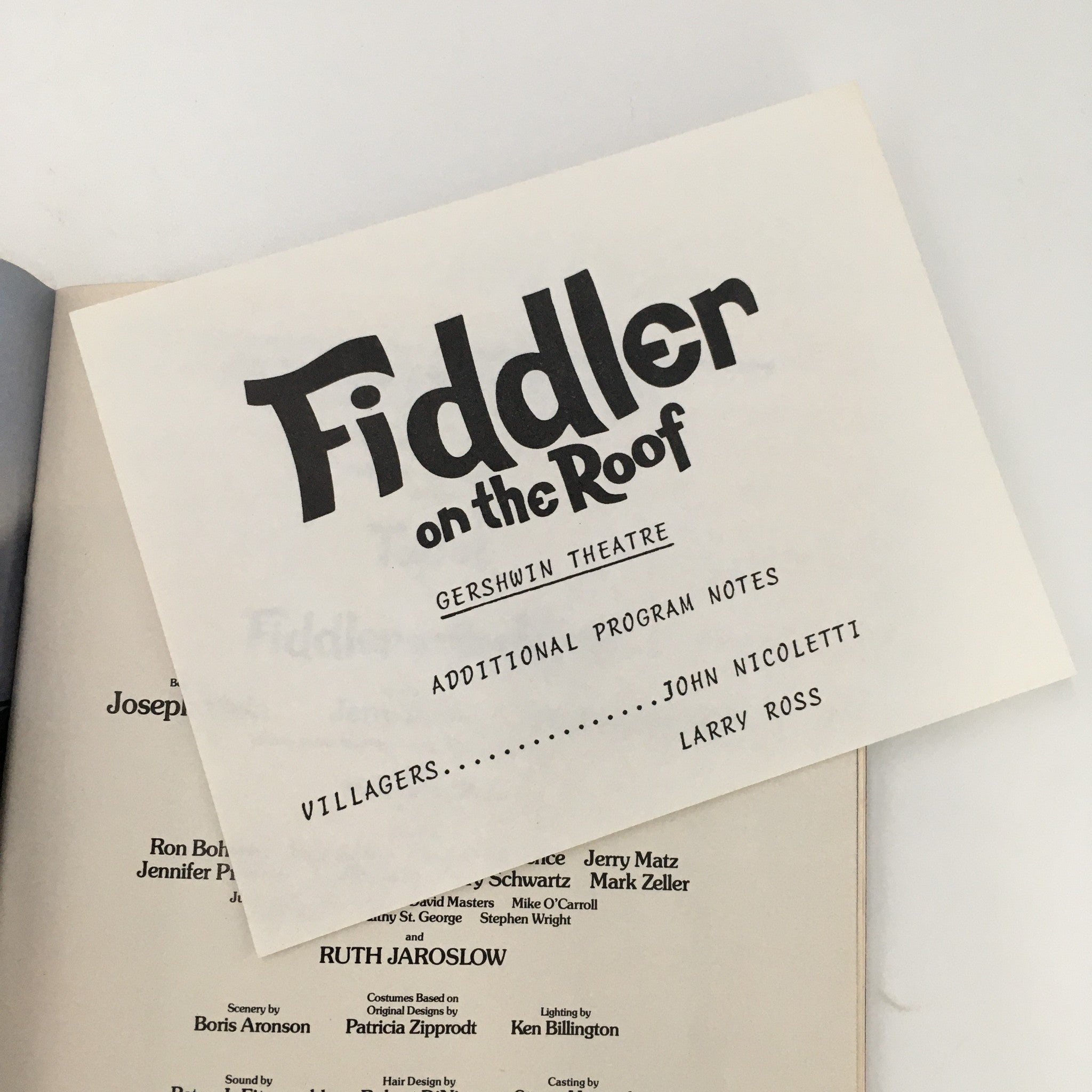 1991 Playbill Gershwin Theatre ‘Fiddler on the Roof’ by Jerome Robbins