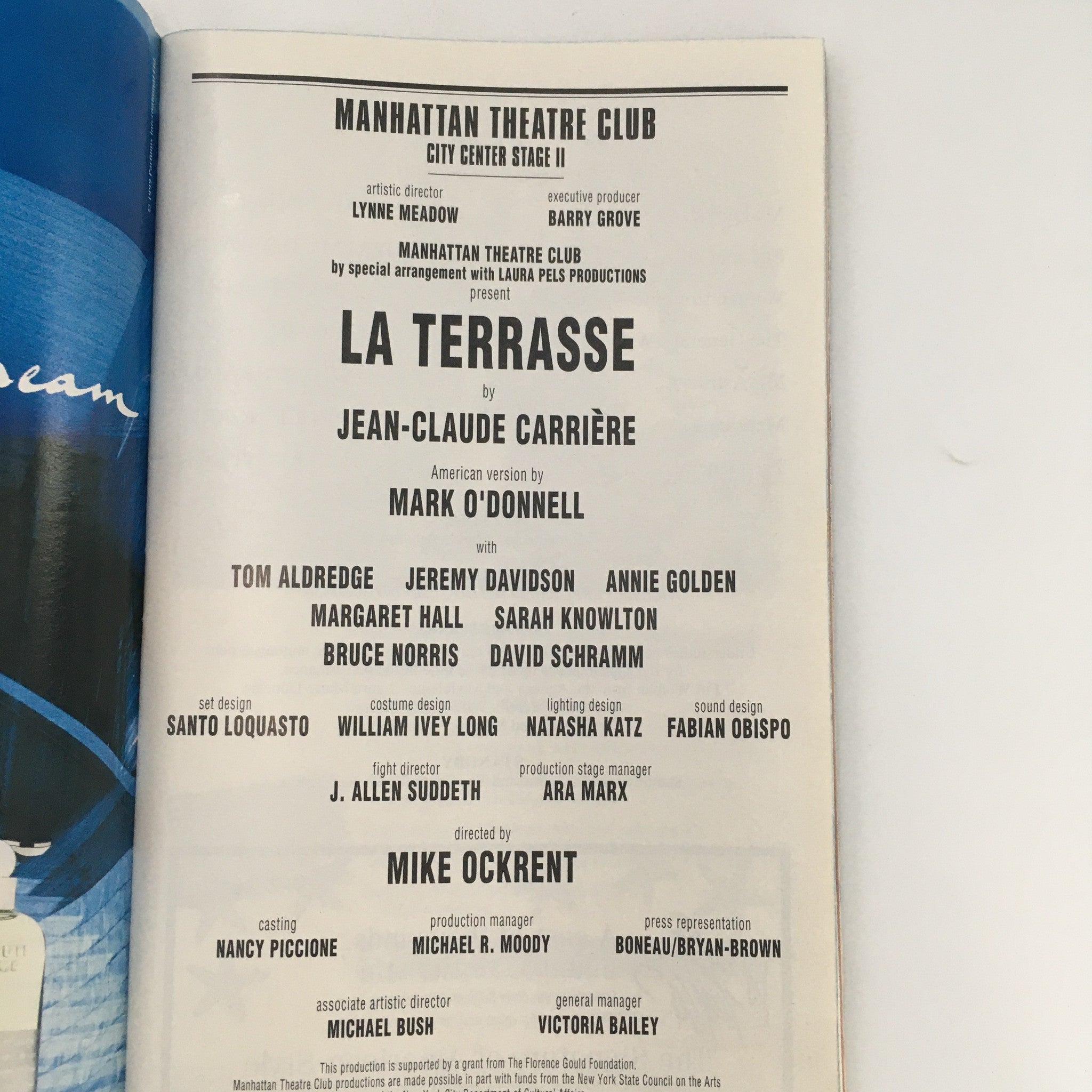 1999 Playbill Manhattan Theatre Club ‘La Terrasse’ by Jean-Claude Carriere