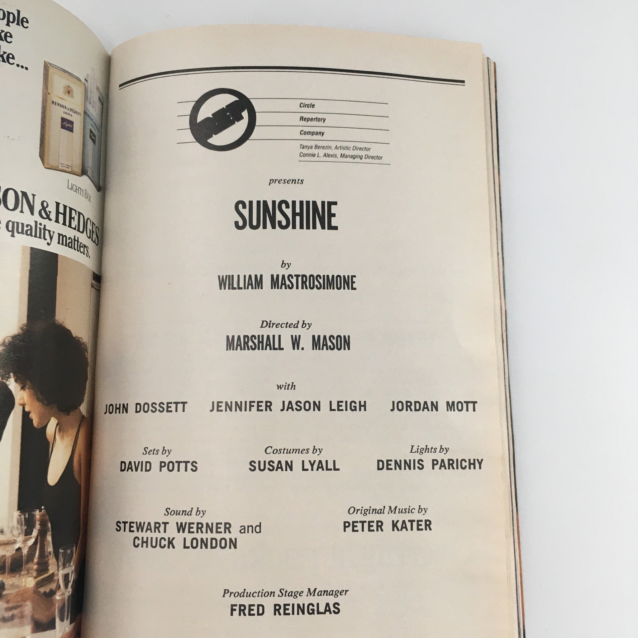 1989 Playbill Circle Repertory Company ‘Sunshine’ by William Mastrosimone