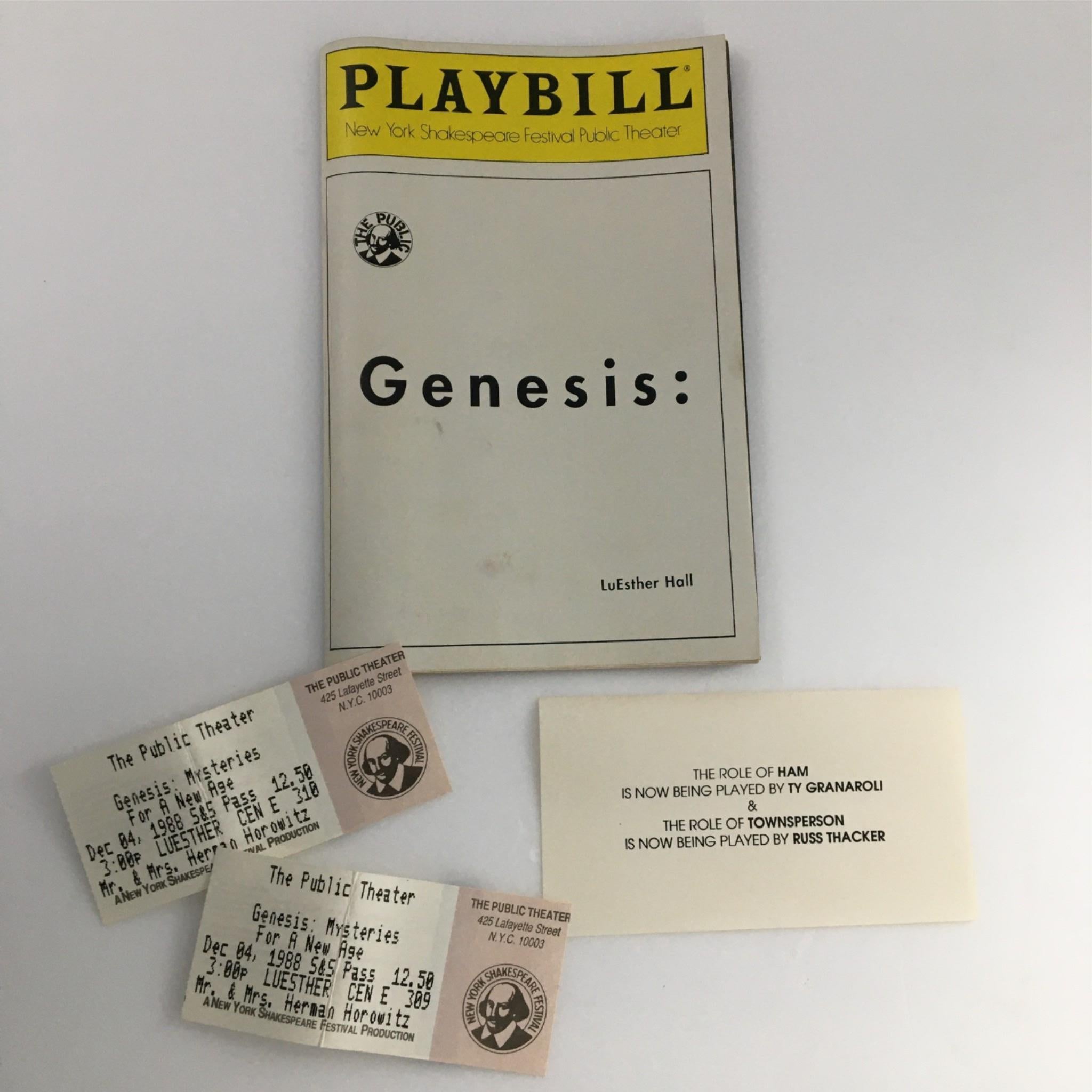 1988 Playbill Genesis by New York Shakespeare Festival Public Theater