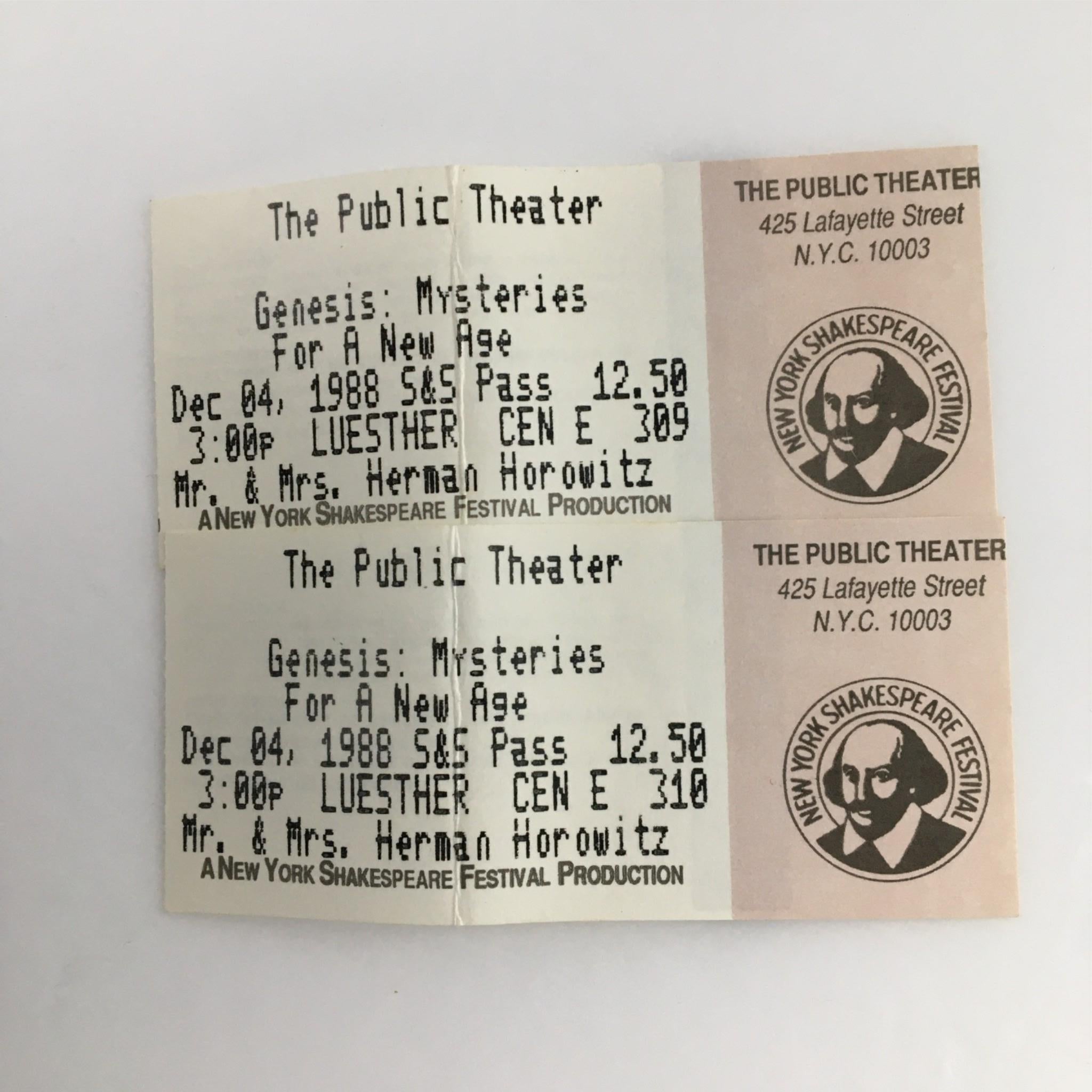 1988 Playbill Genesis by New York Shakespeare Festival Public Theater