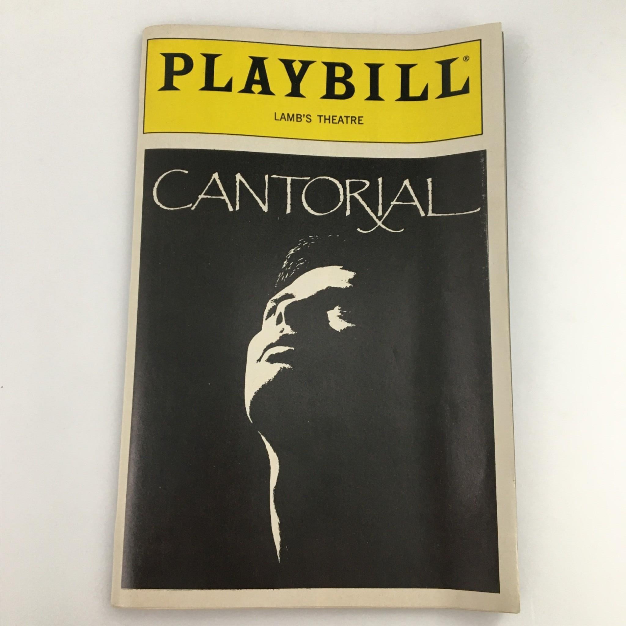 1989 Playbill Cantorial by Lamb's Theater, Ira Levin, Charles Maryan