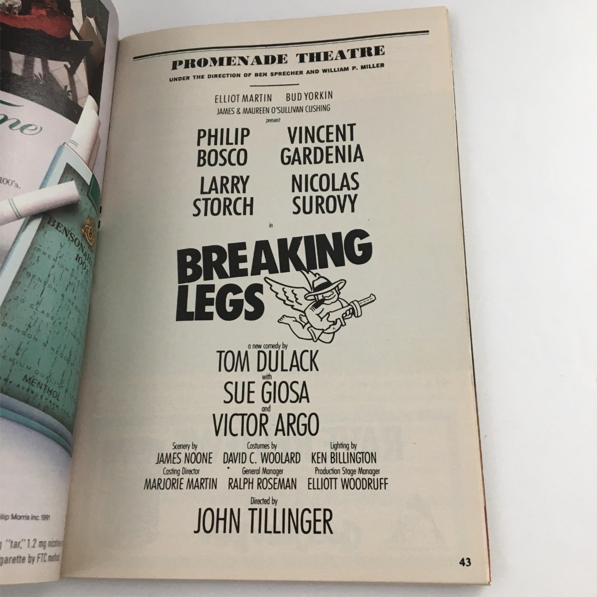 1991 Playbill Breaking Legs by Promenade Theater, John Tillinger, Tom Dullack