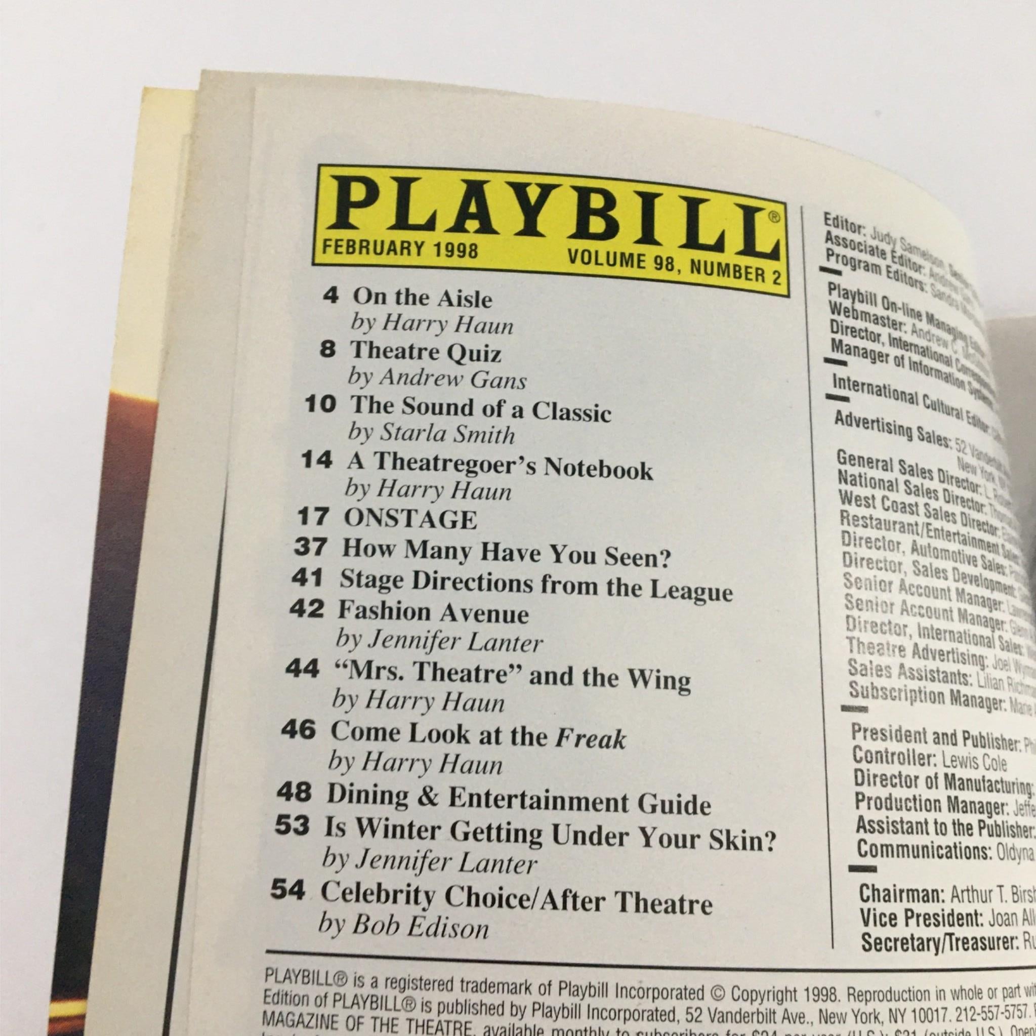 1998 Playbill An Evening of Music and Dance by City Center, Mikhail Baryshnikov