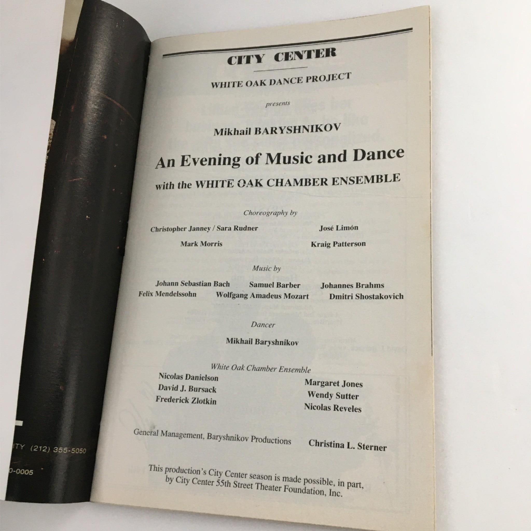 1998 Playbill An Evening of Music and Dance by City Center, Mikhail Baryshnikov