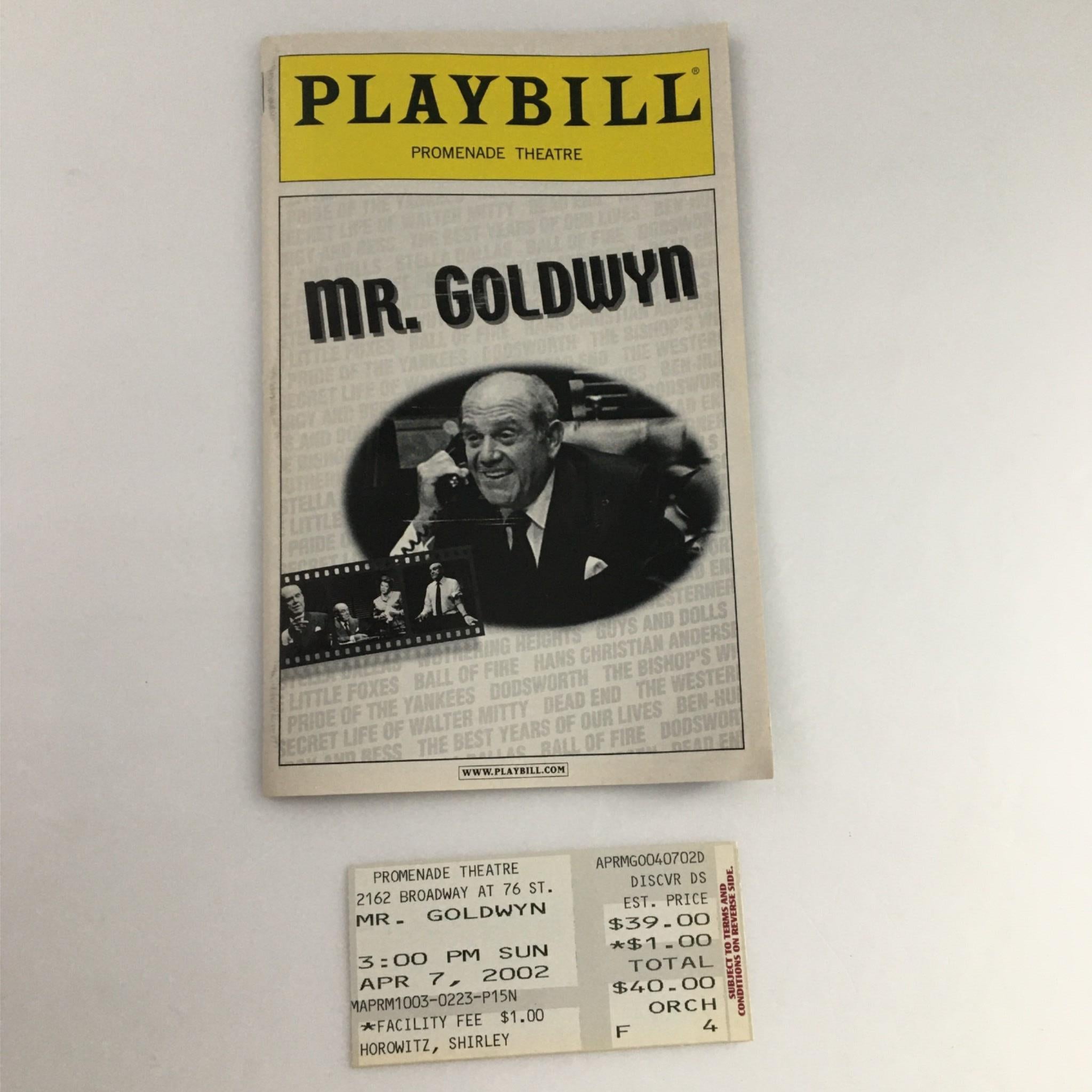 2002 Playbill Mr. Goldwyn by Promenade Theatre, Gene Saks, Alan King