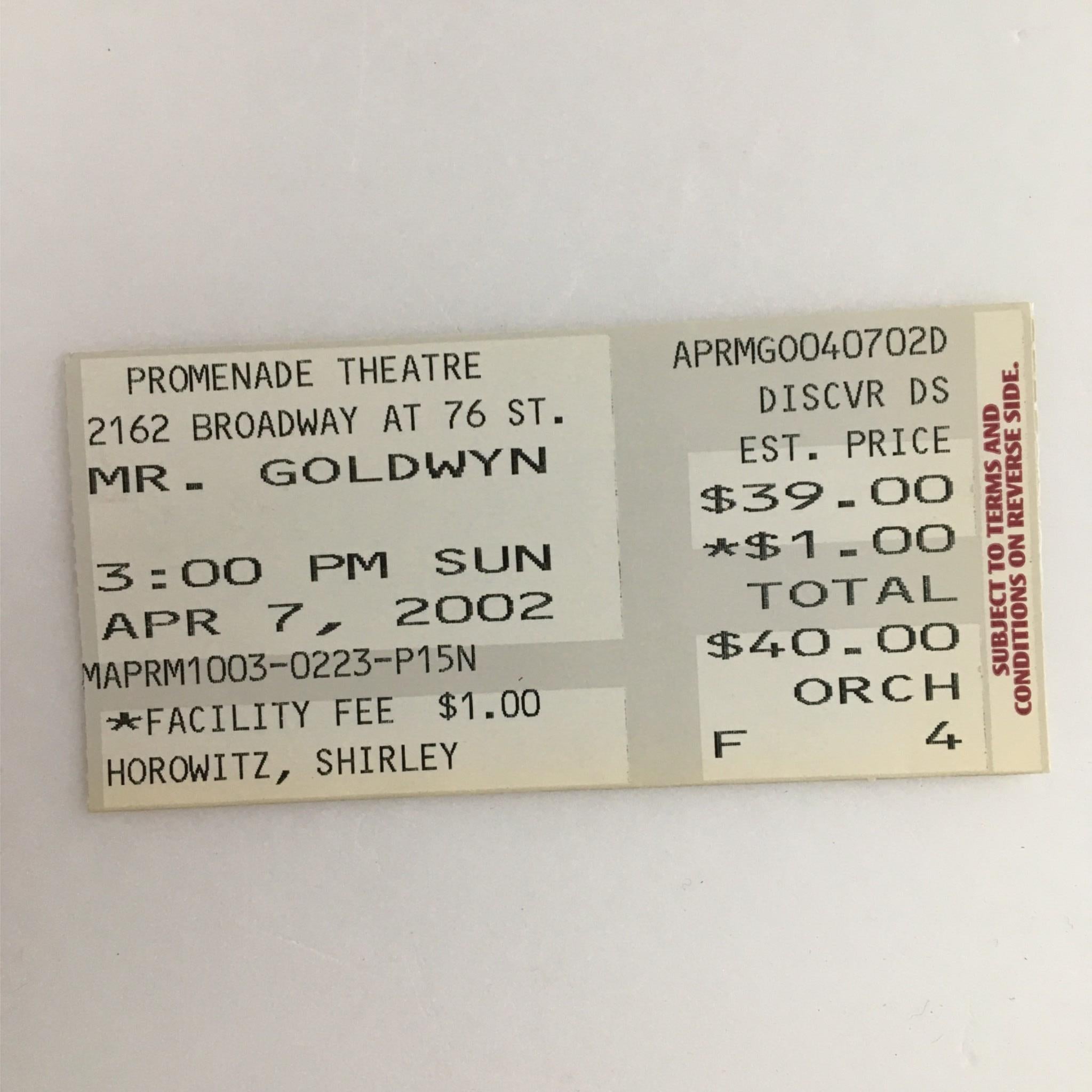 2002 Playbill Mr. Goldwyn by Promenade Theatre, Gene Saks, Alan King