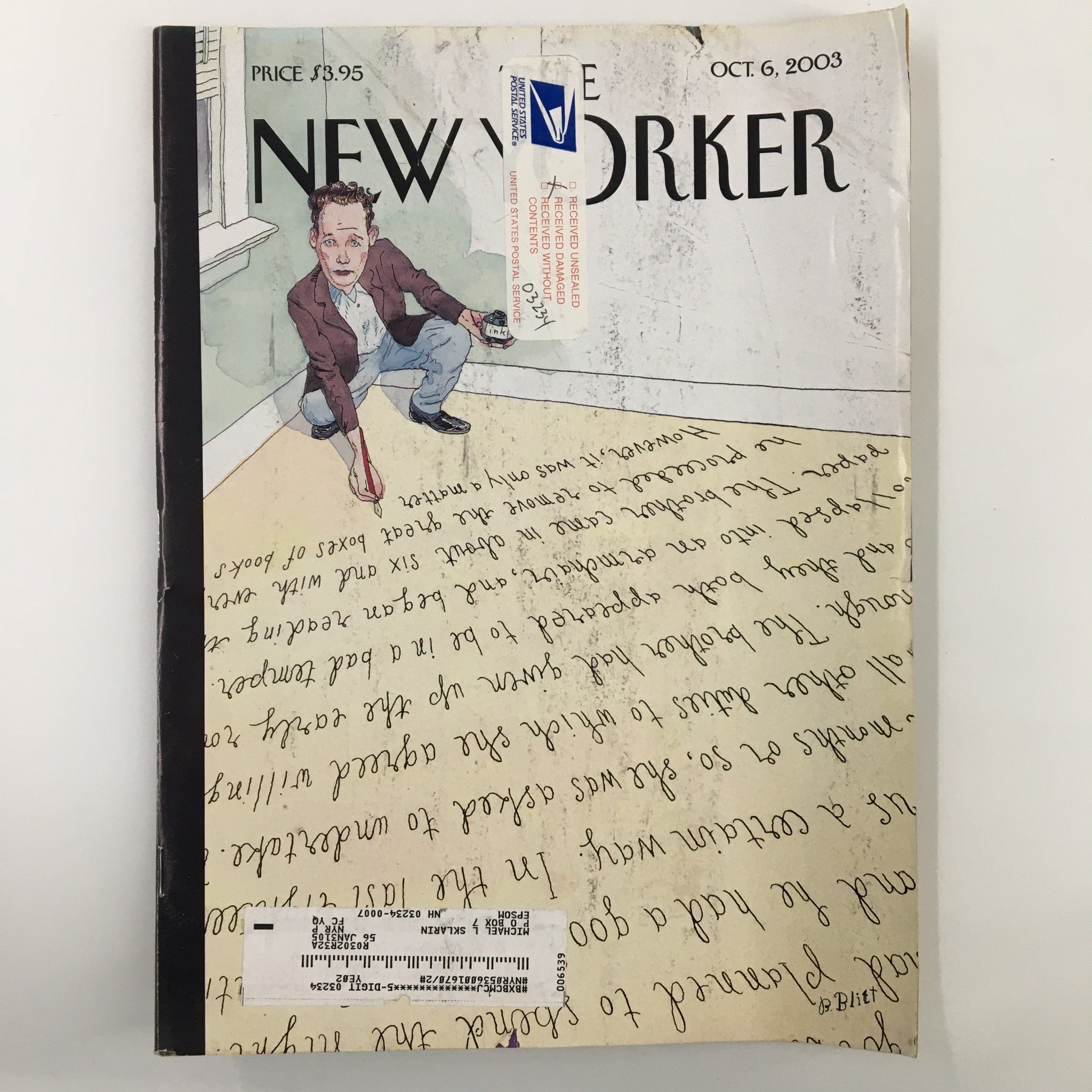 The New Yorker Full Magazine October 6 2003 Writer's Doilemma by Barry Blitt