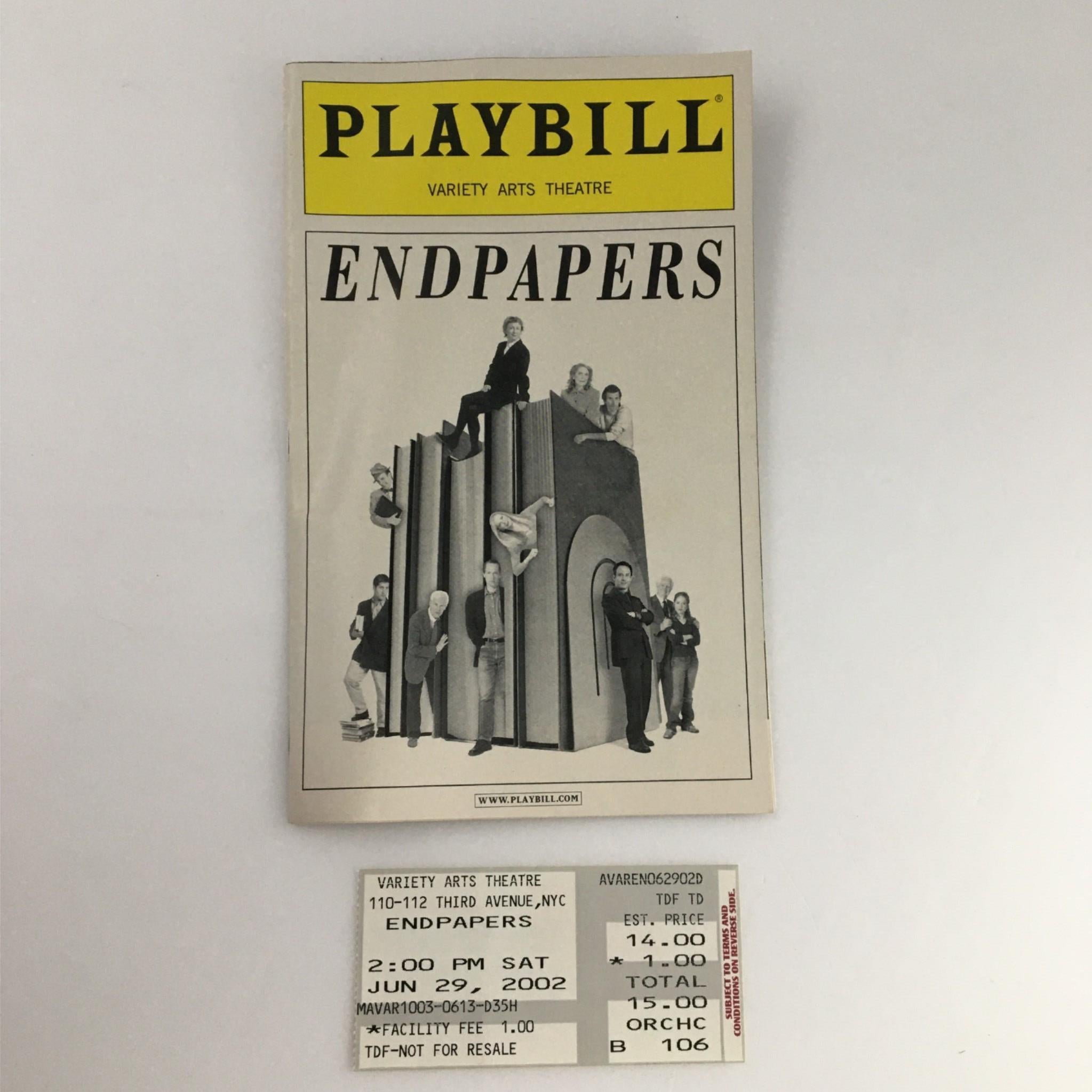 2002 Playbill Endpapers by Variety arts Theatre, Thomas McCormack, Pamela Berlin