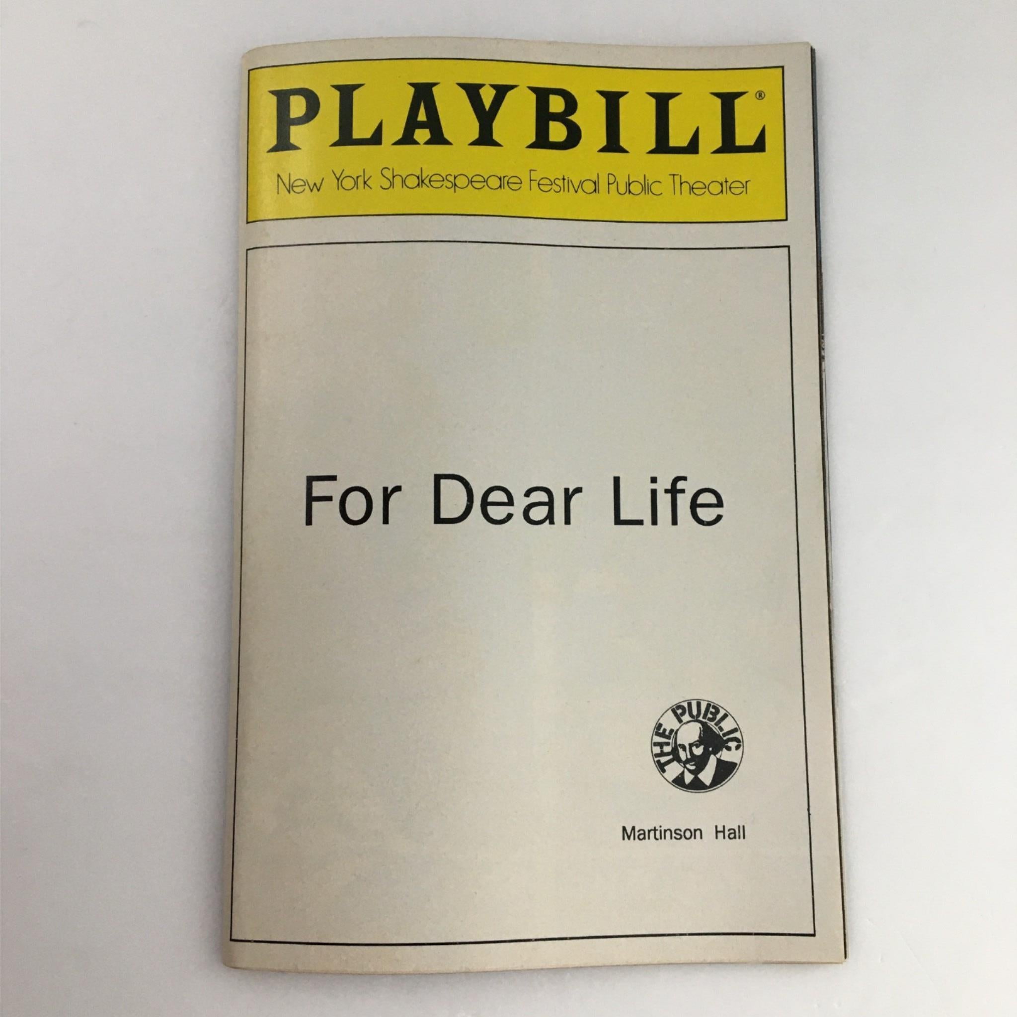 1989 Playbill For Dear Life by New York Shakespeare Festival Public Theater