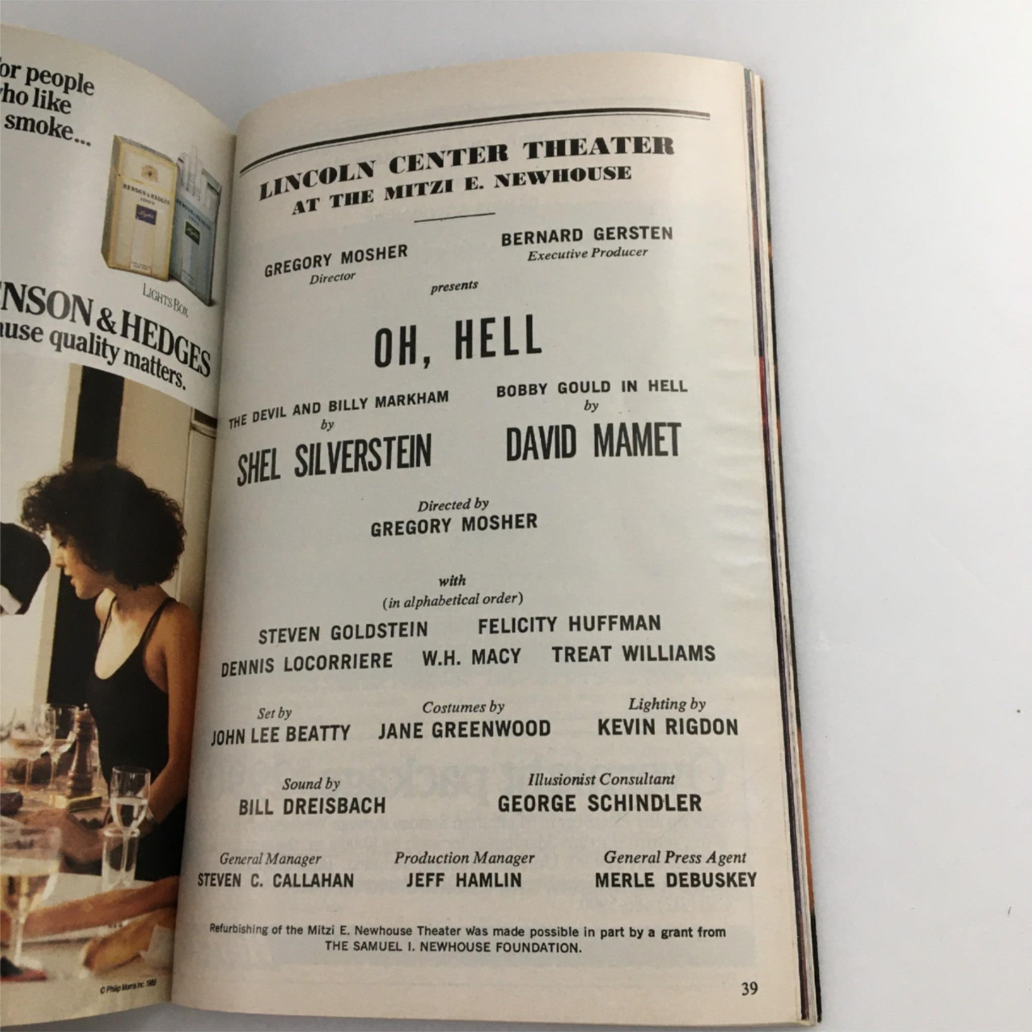 1989 Playbill Oh, Hell by Lincoln Center Theater at the Mitzi E. Newhouse