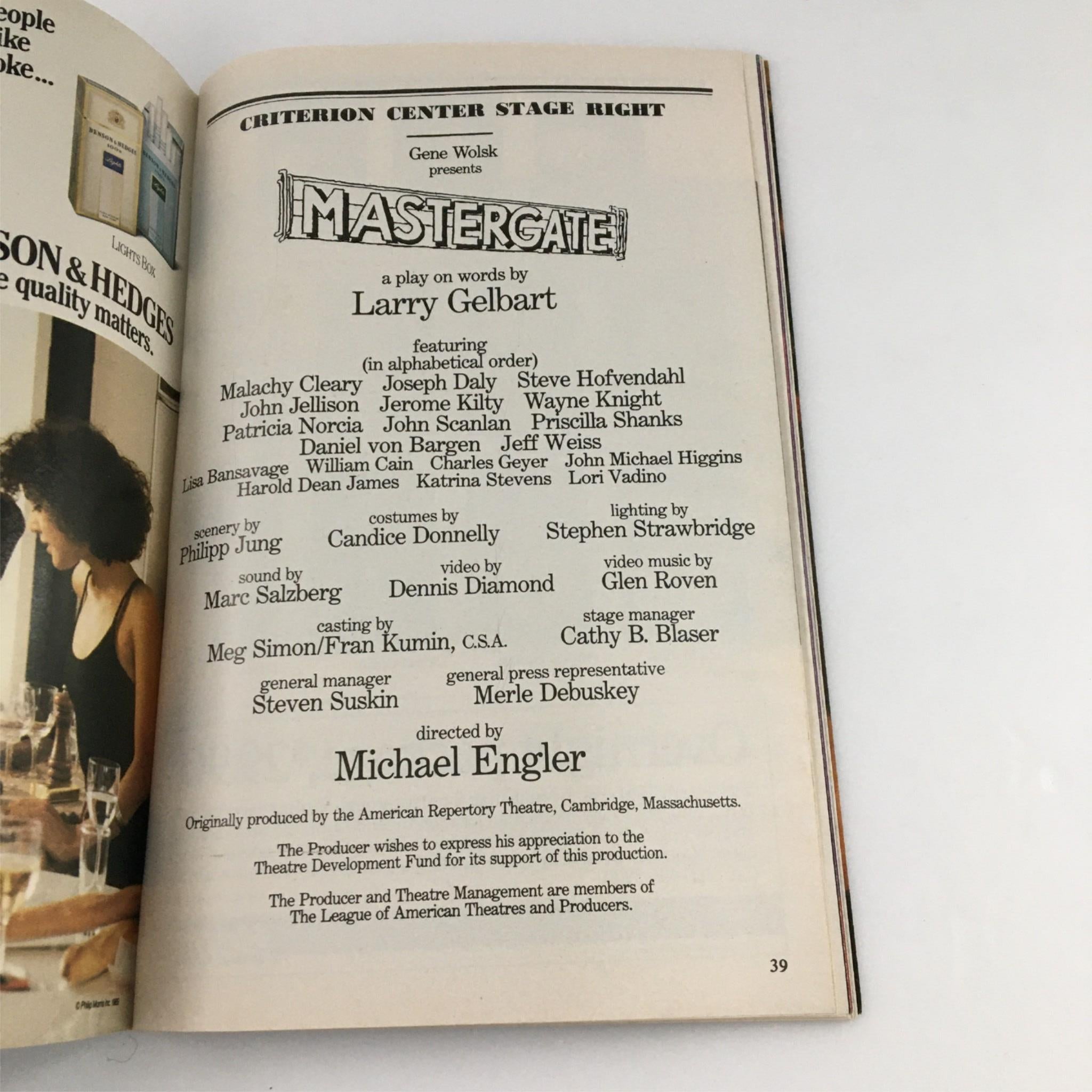 1989 Playbill Mastergate by Criterion Center Stage Right Gene Wolsk