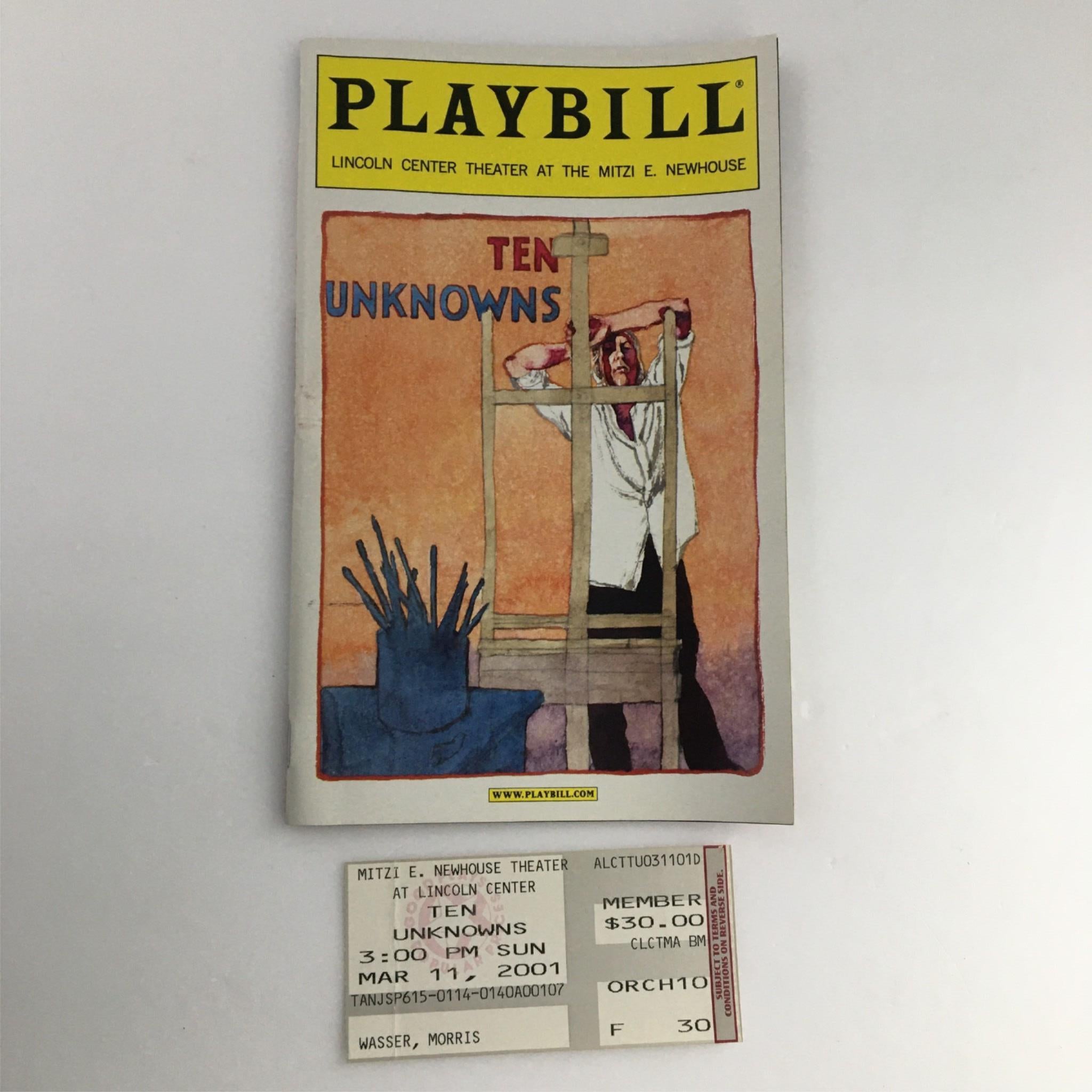 2001 Playbill The Unknowns by Lincoln Center Theater at the Mitzi E. Newhouse