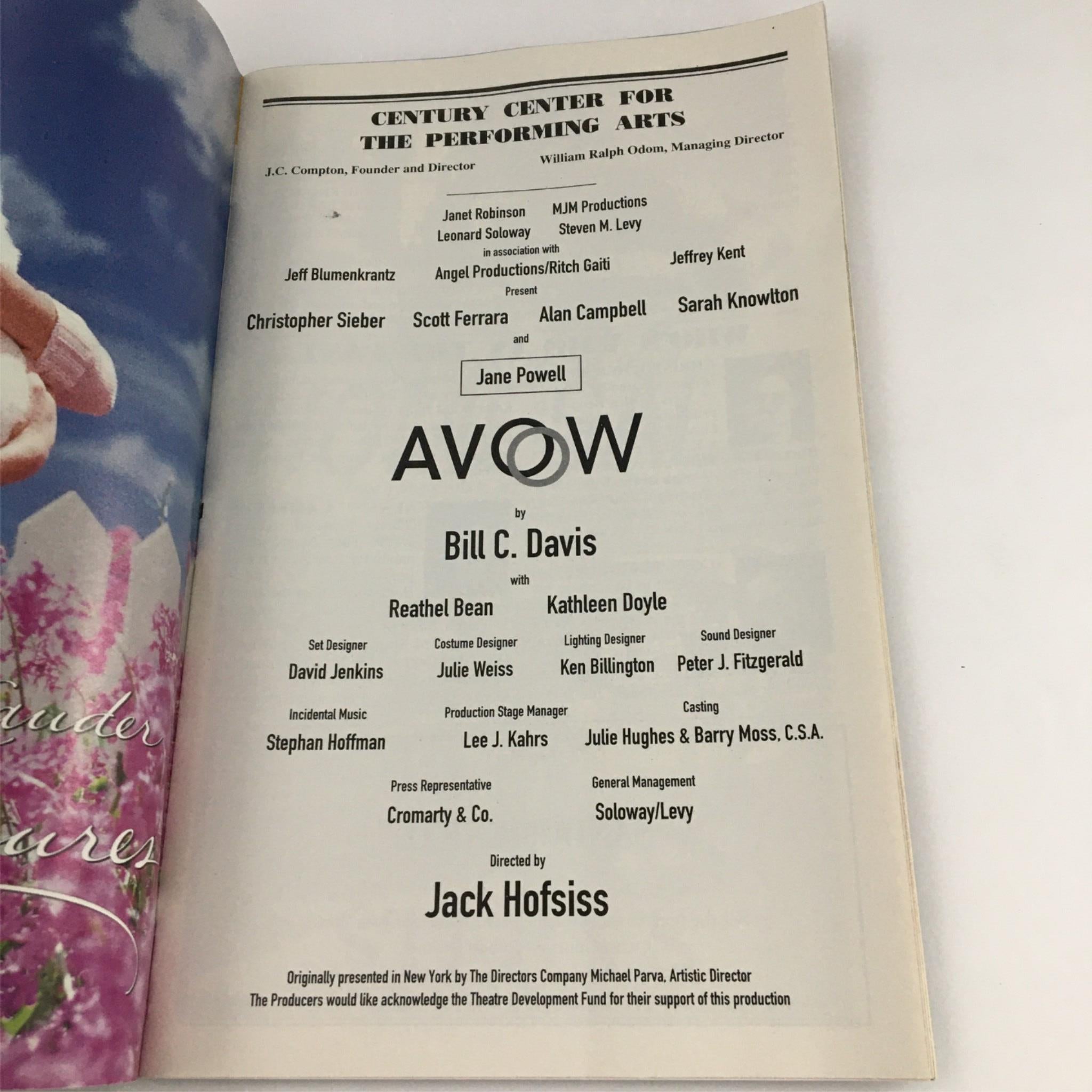 2000 Playbill Avow by Century Center for the Performing Arts Bill Davis