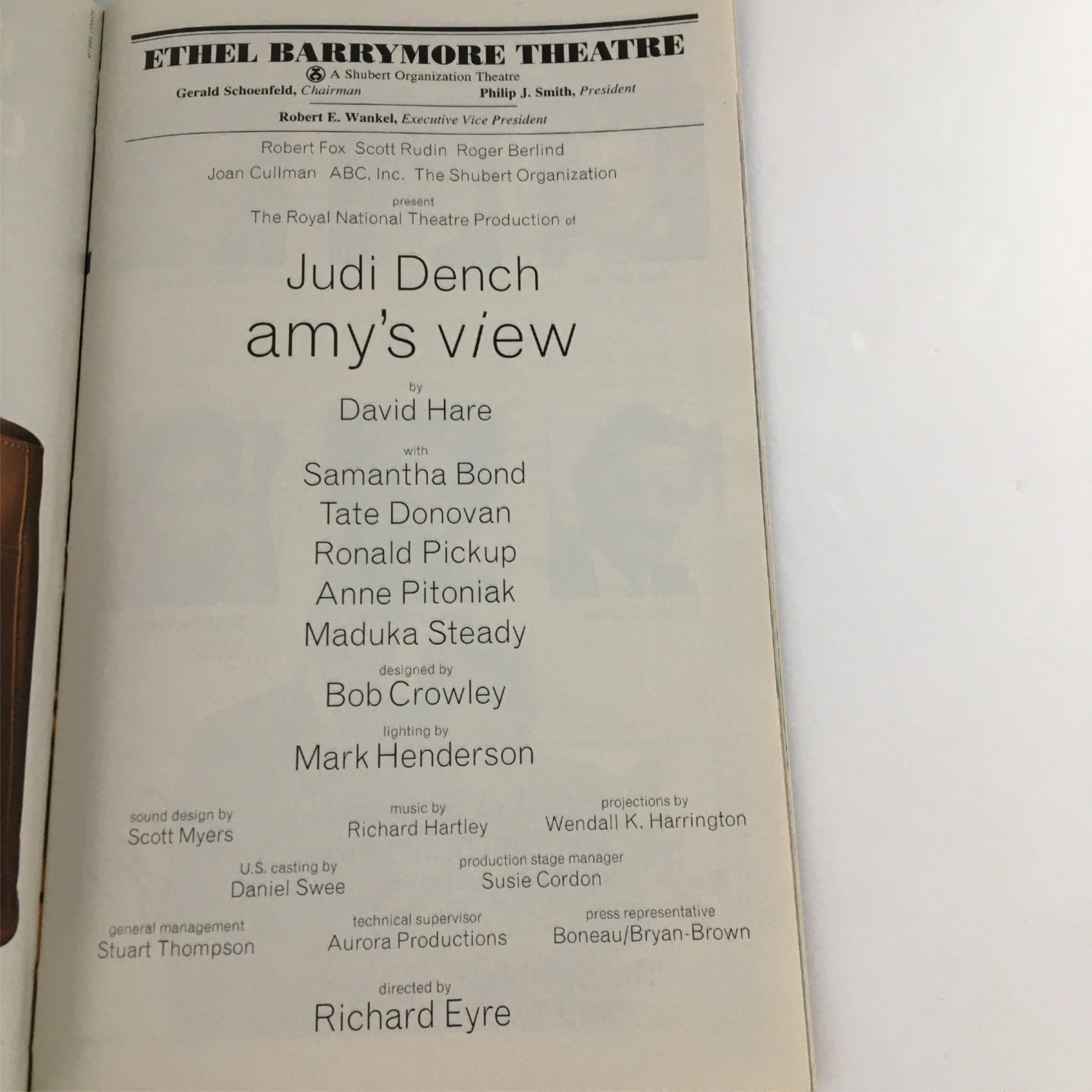 1999 Playbill Amy's View by Ethel Barrymore Theatre Judi Dench, David Hare