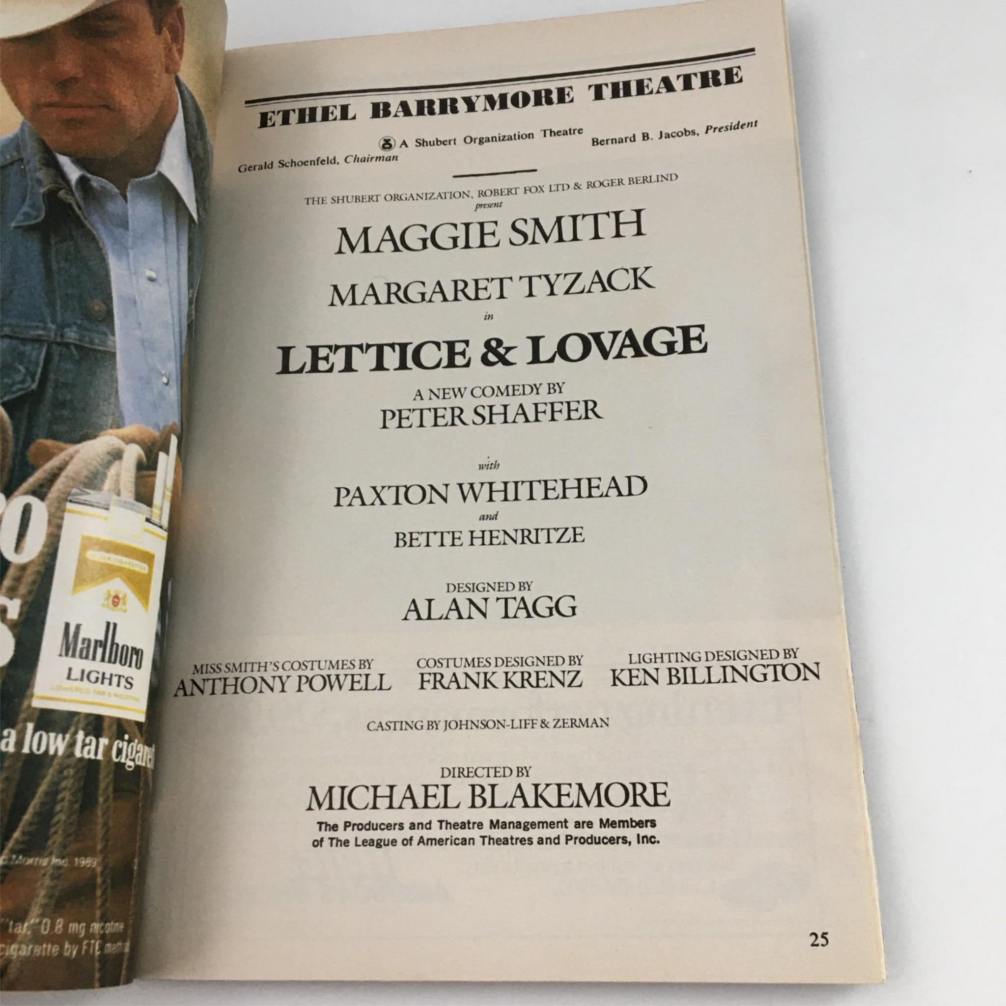 1990 Playbill Lettice & Lovage by Ethel Barrymore Theatre Peter Shaffer