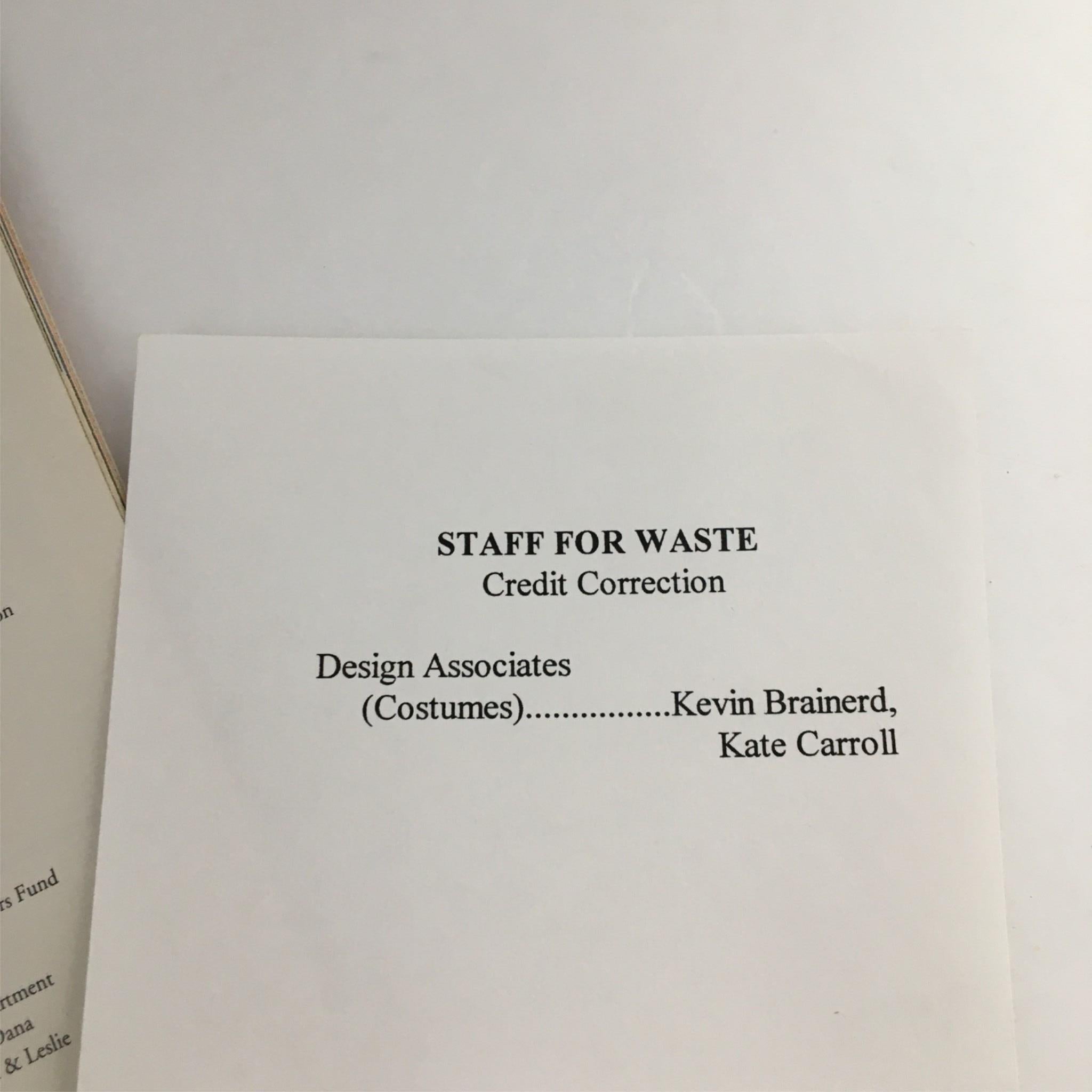 2000 Playbill Waste by The American Place Theatre, Harley Granville Barker