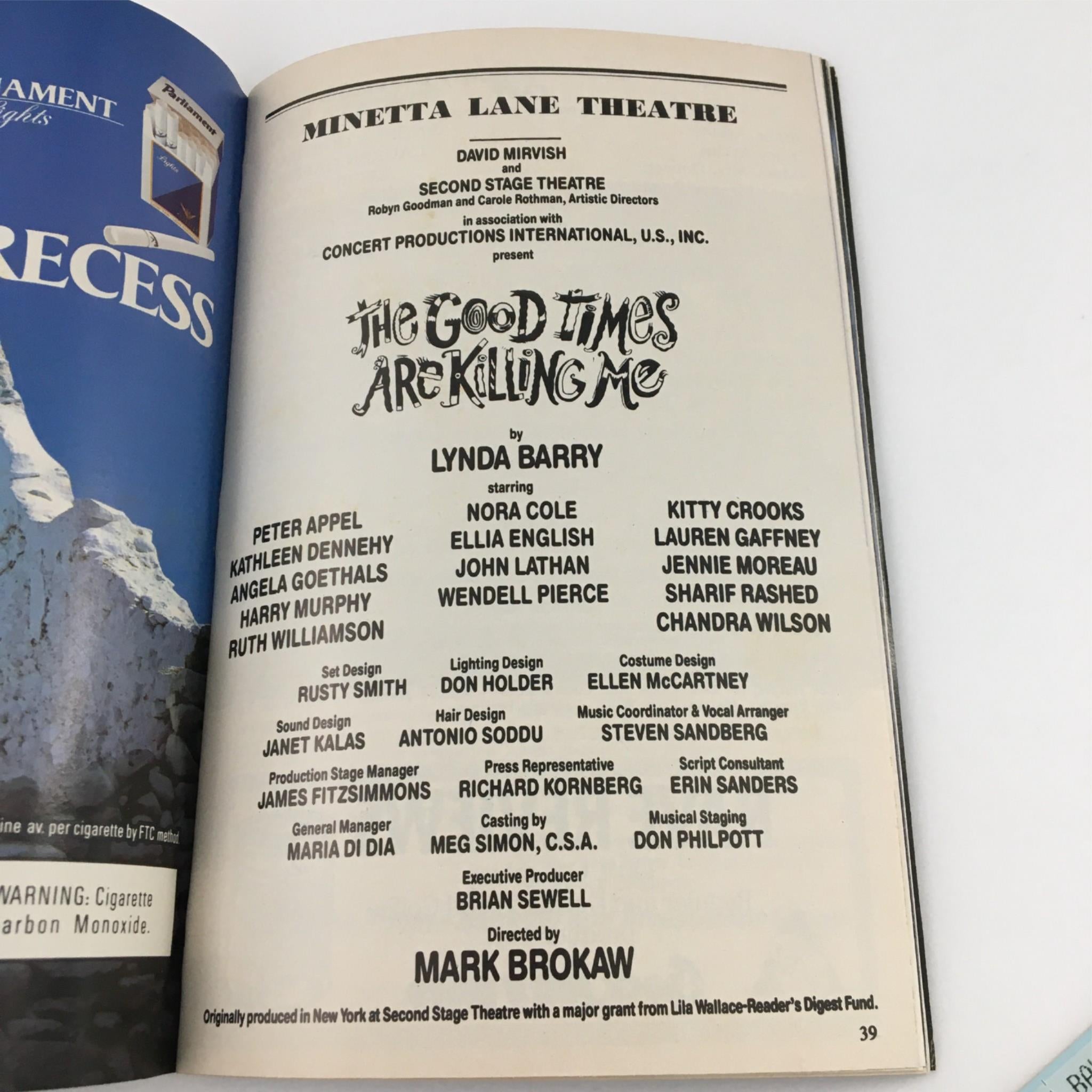 1991 Playbill The Good Times are Killing Me by Minetta Lane Theatre, Lynda Barry