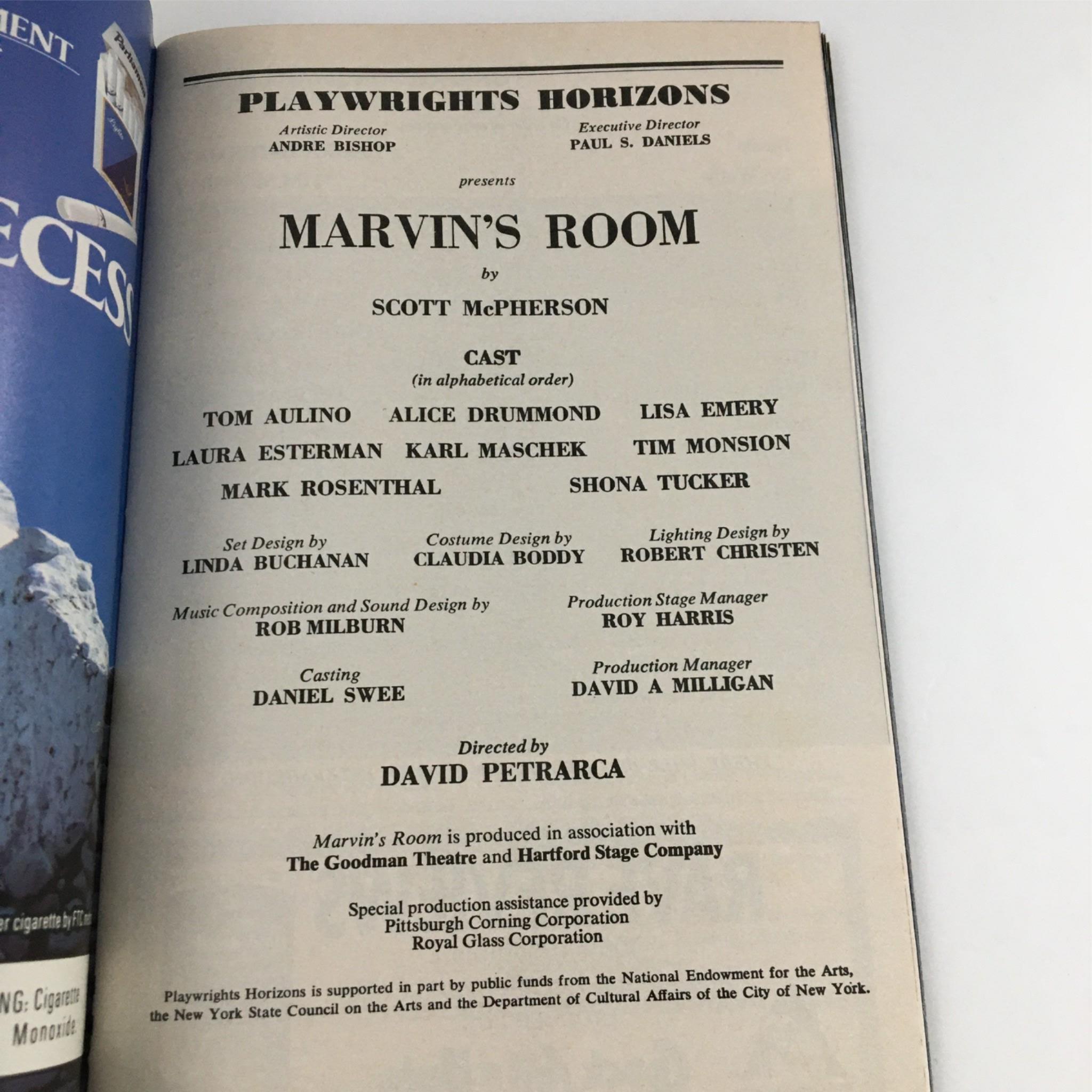 1991 Playbill Marvin's Room by Playwrights Horizon, Scott McPherson