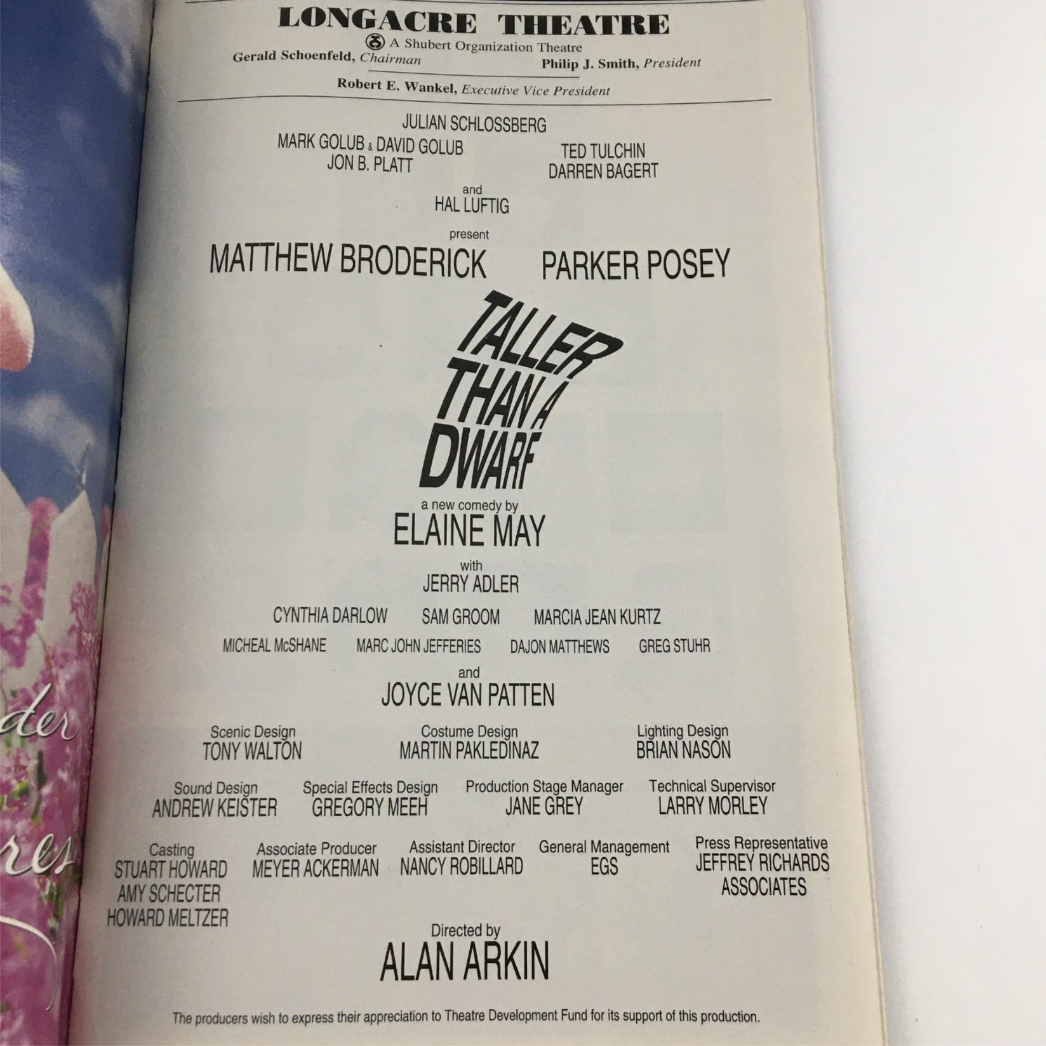 2000 Playbill Taller Than a Dwarf by Longacre Theater, Elaine May, Jerry Adler