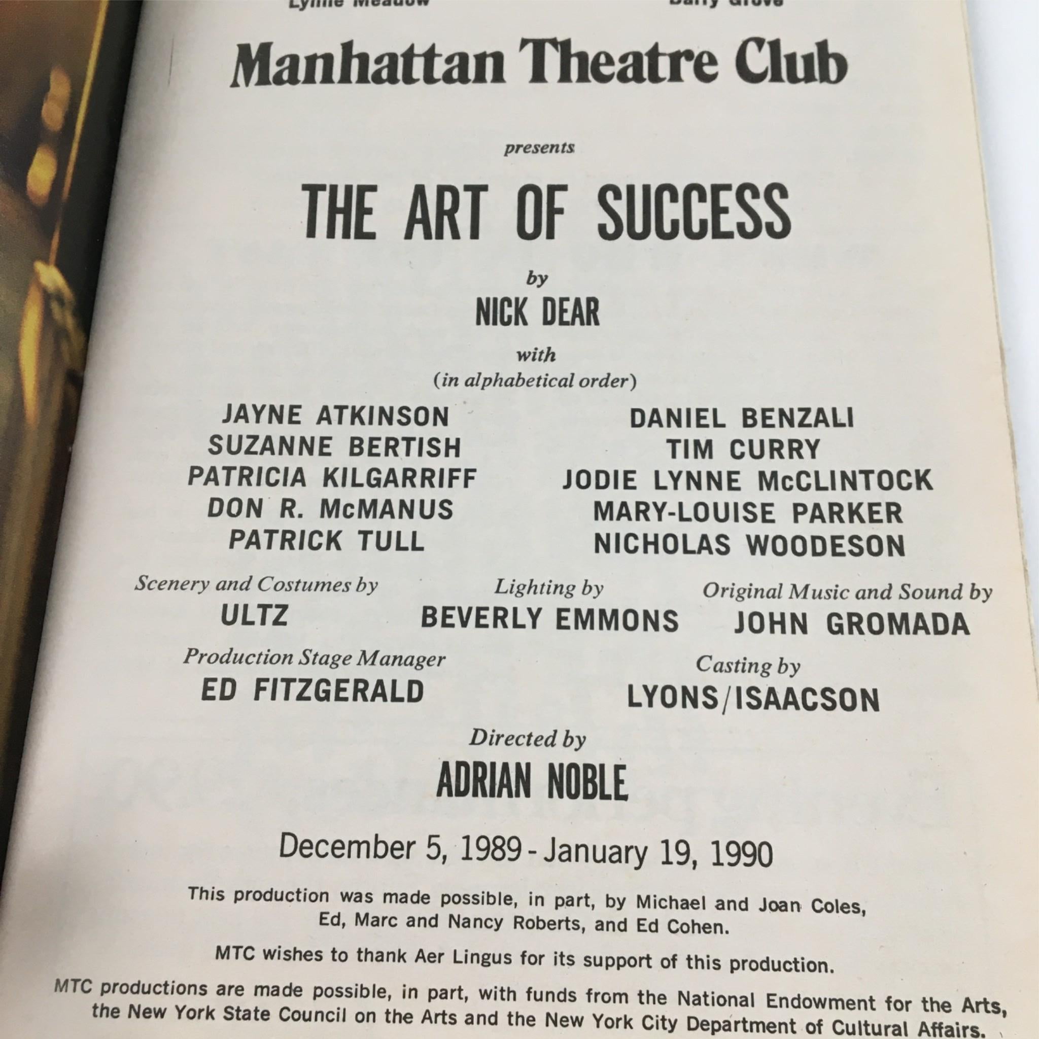 1990 Playbill The Art of Success by Manhattan Theatre Club, Nick Dear