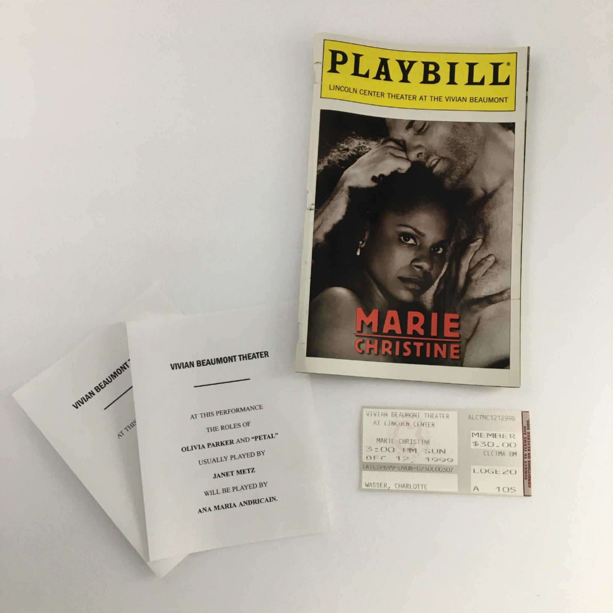 1999 Playbill Marie Christine by Lincoln Center Theater at the Vivan Beaumont