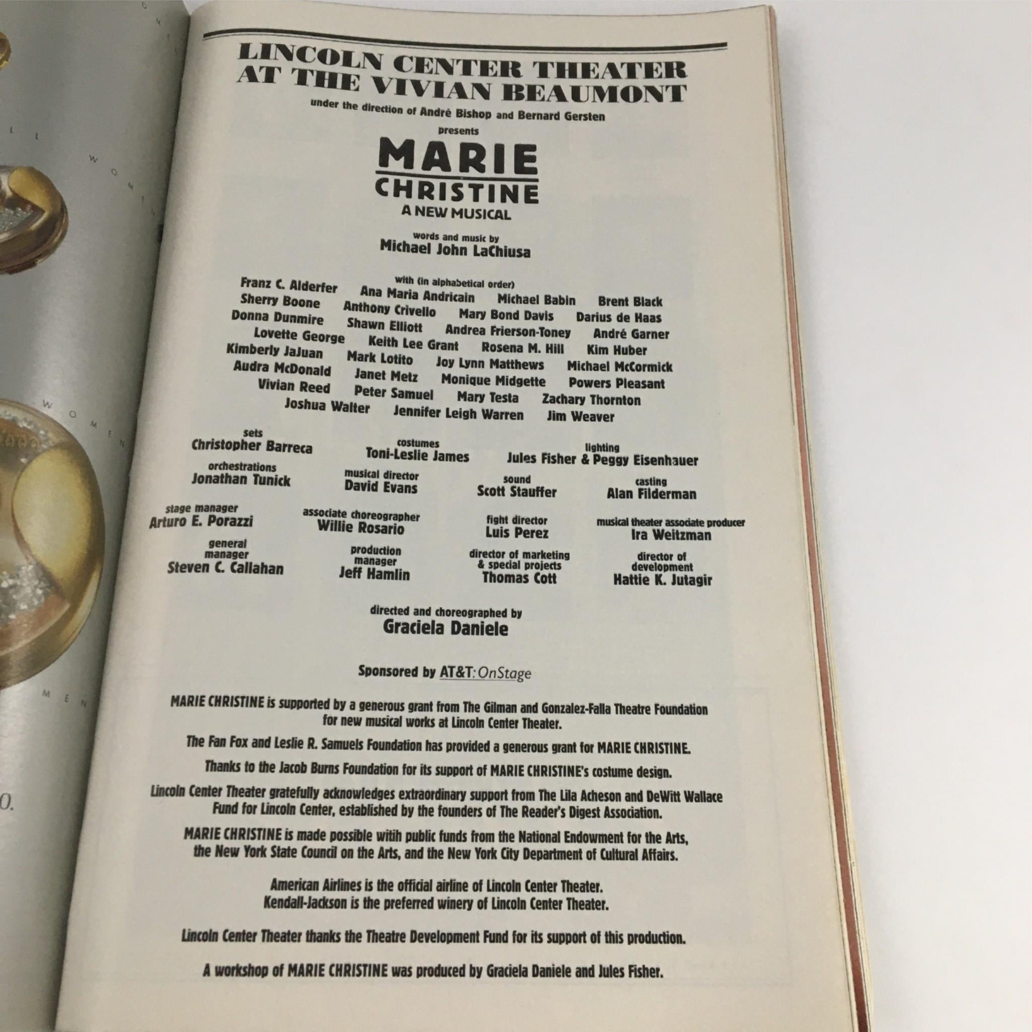 1999 Playbill Marie Christine by Lincoln Center Theater at the Vivan Beaumont