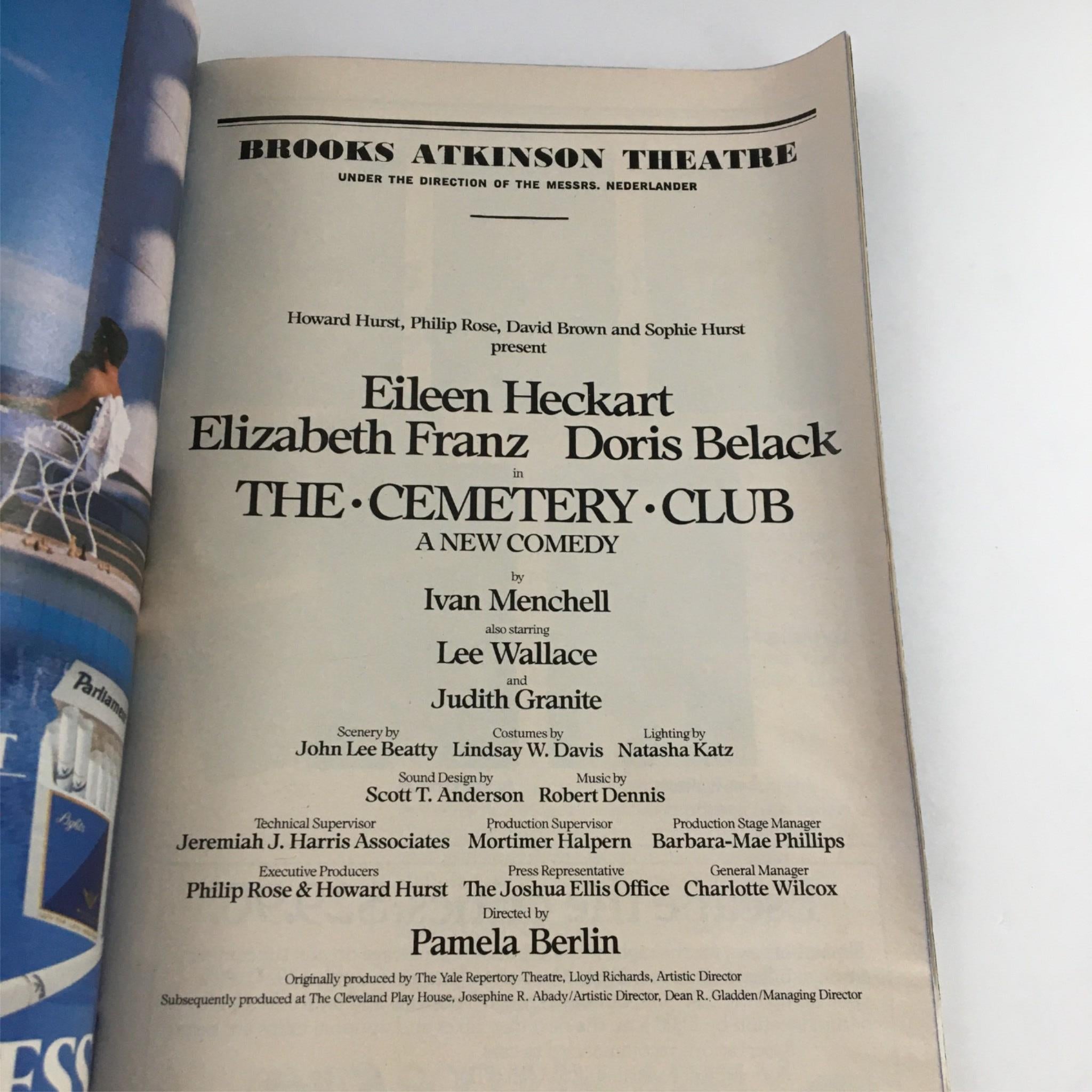 1990 Playbill The Cemetery Club by Brooks Atkinson Theater, Pamela Berlin