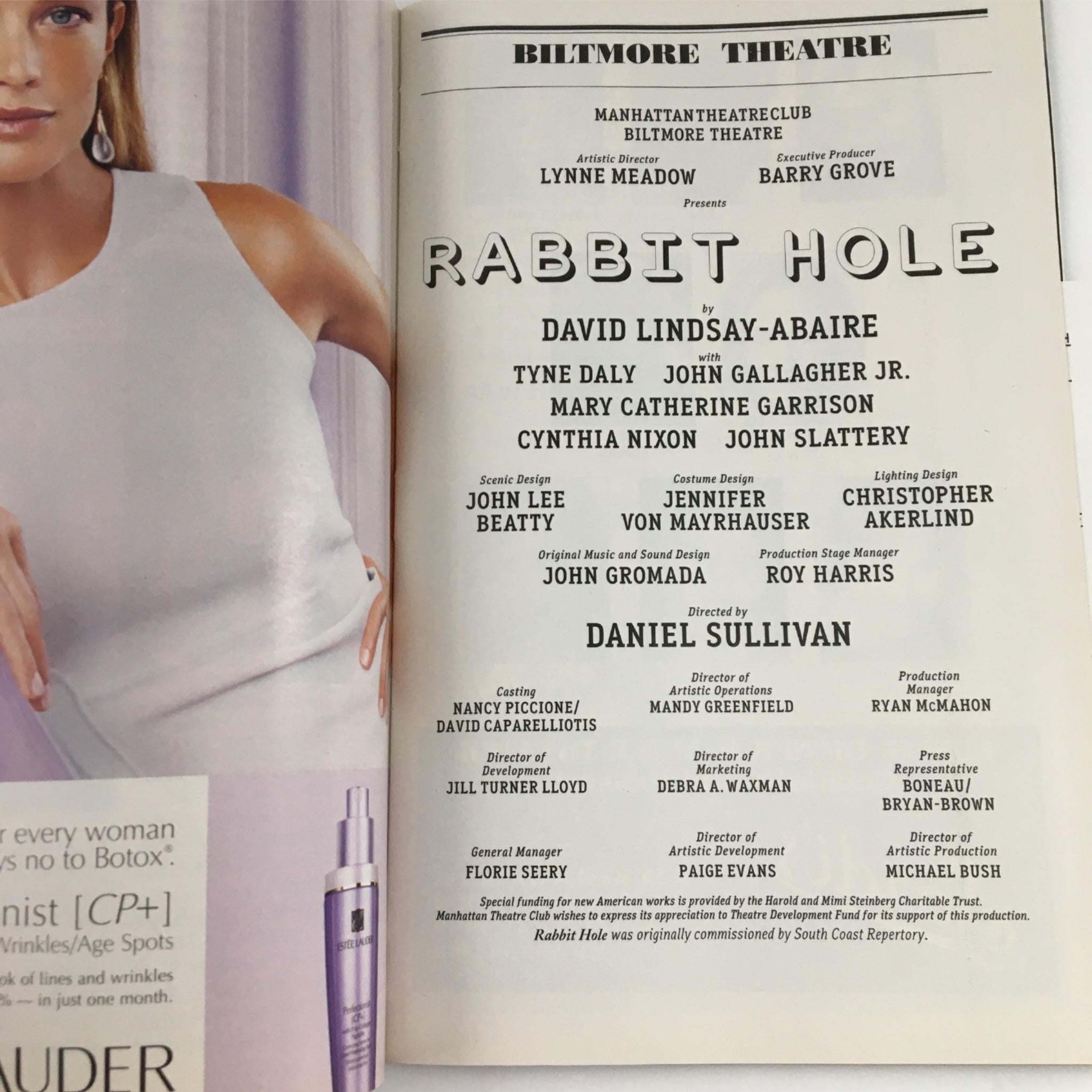 2006 Playbill Rabbit Hole by Manhattan Theatre Club at the Biltmore Theatre