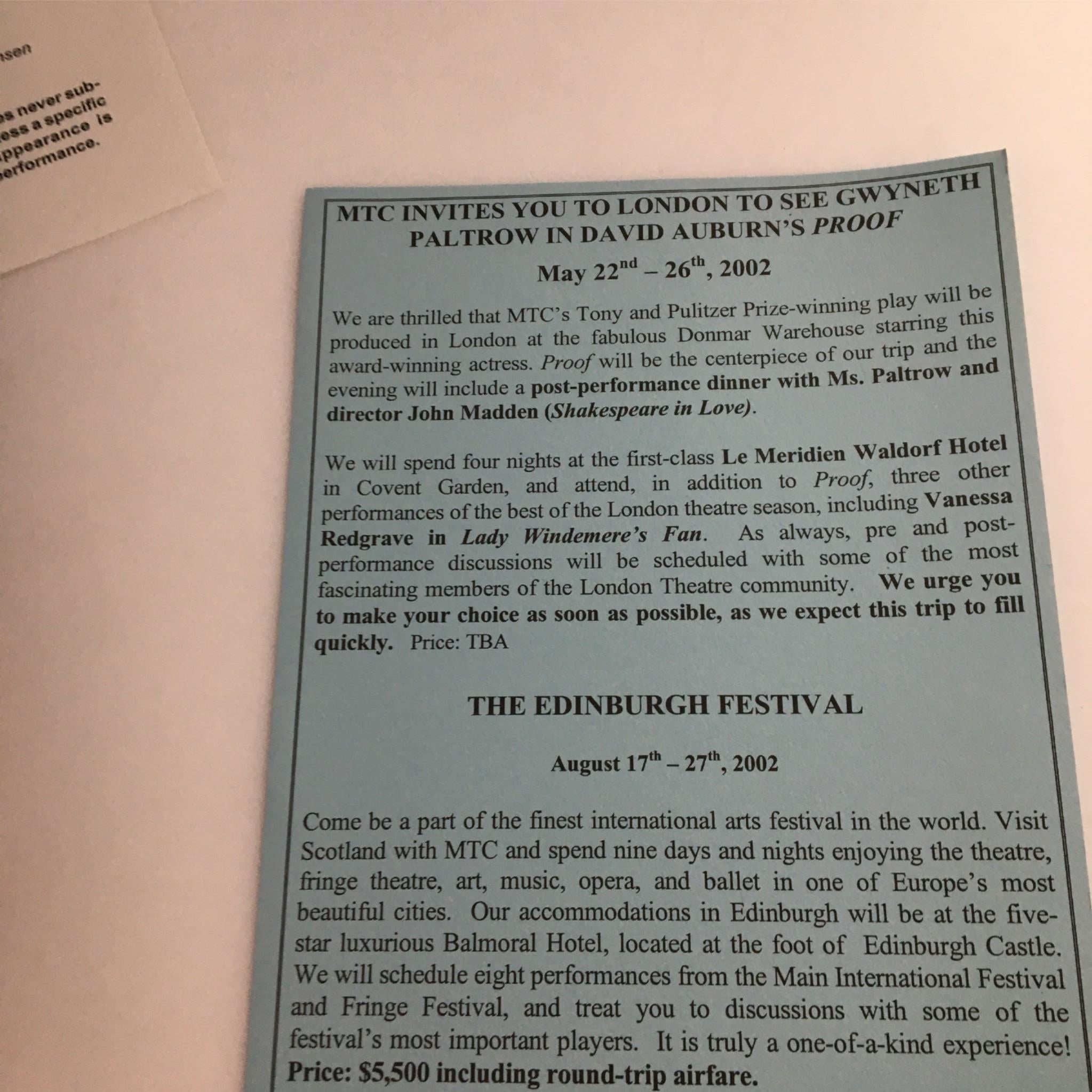 2002 Playbill Further than the Furthest Thing by Manhattan Theatre Club