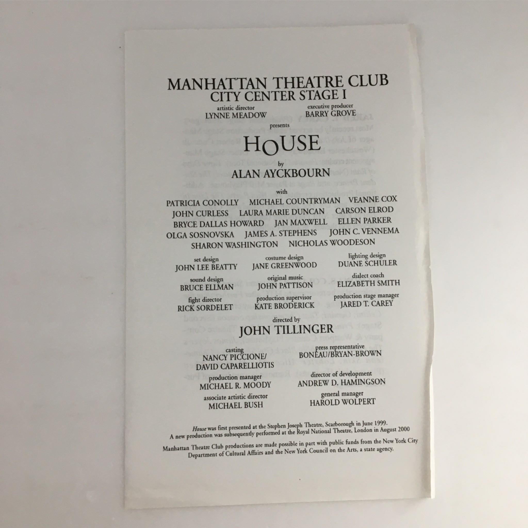 2002 Playbill House by Manhattan Theatre Club, Alan Ayckbourn, John Tillinger