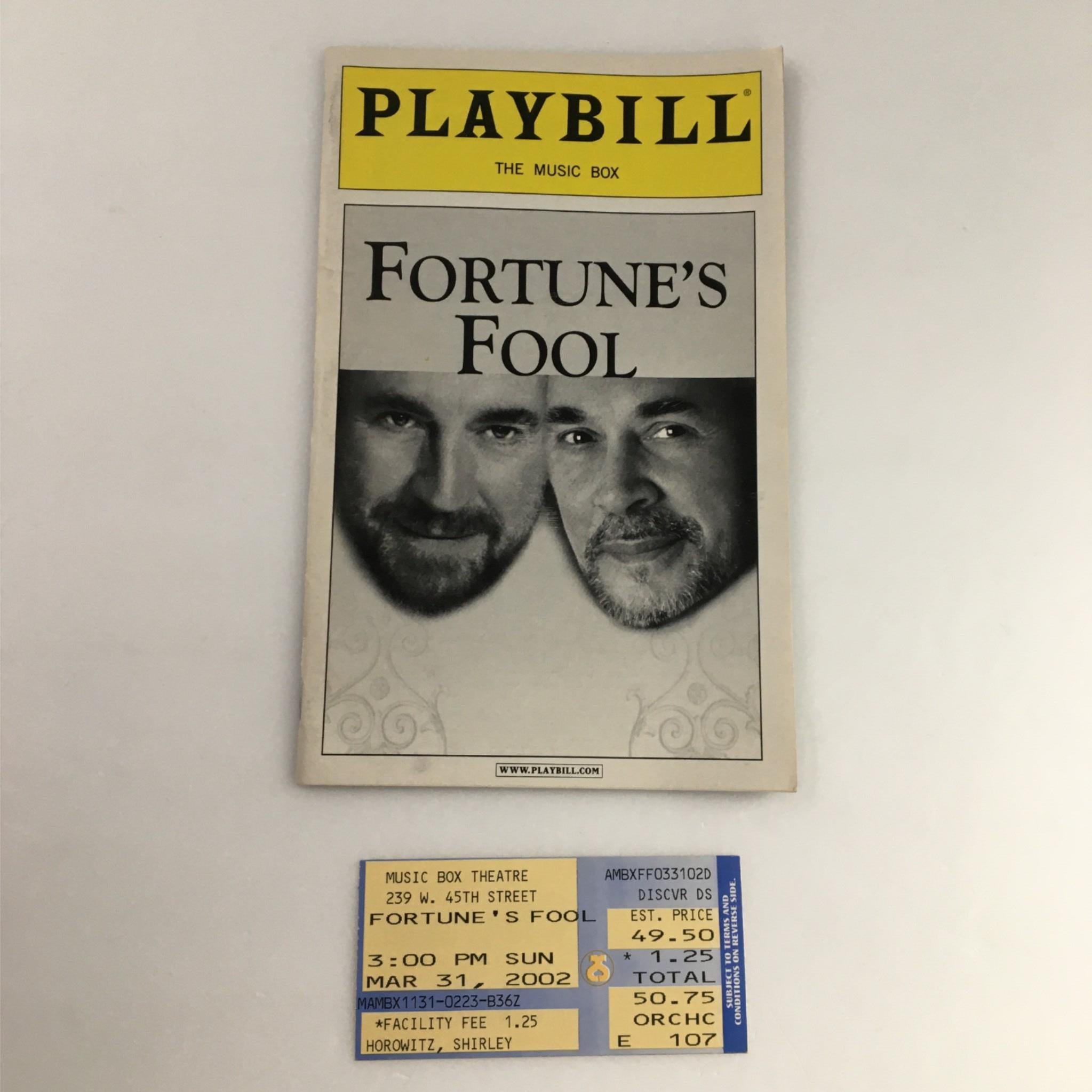 2002 Playbill Fortune's Fool by The Music Box, Arthur Penn, Ivan Turgenev