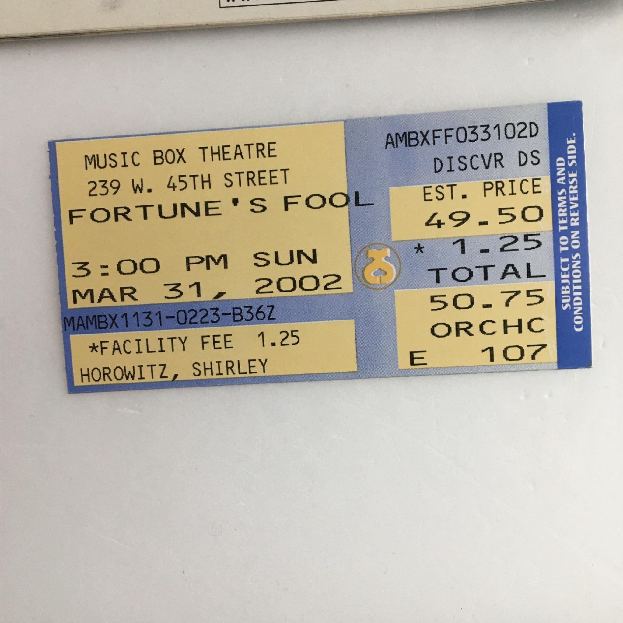 2002 Playbill Fortune's Fool by The Music Box, Arthur Penn, Ivan Turgenev