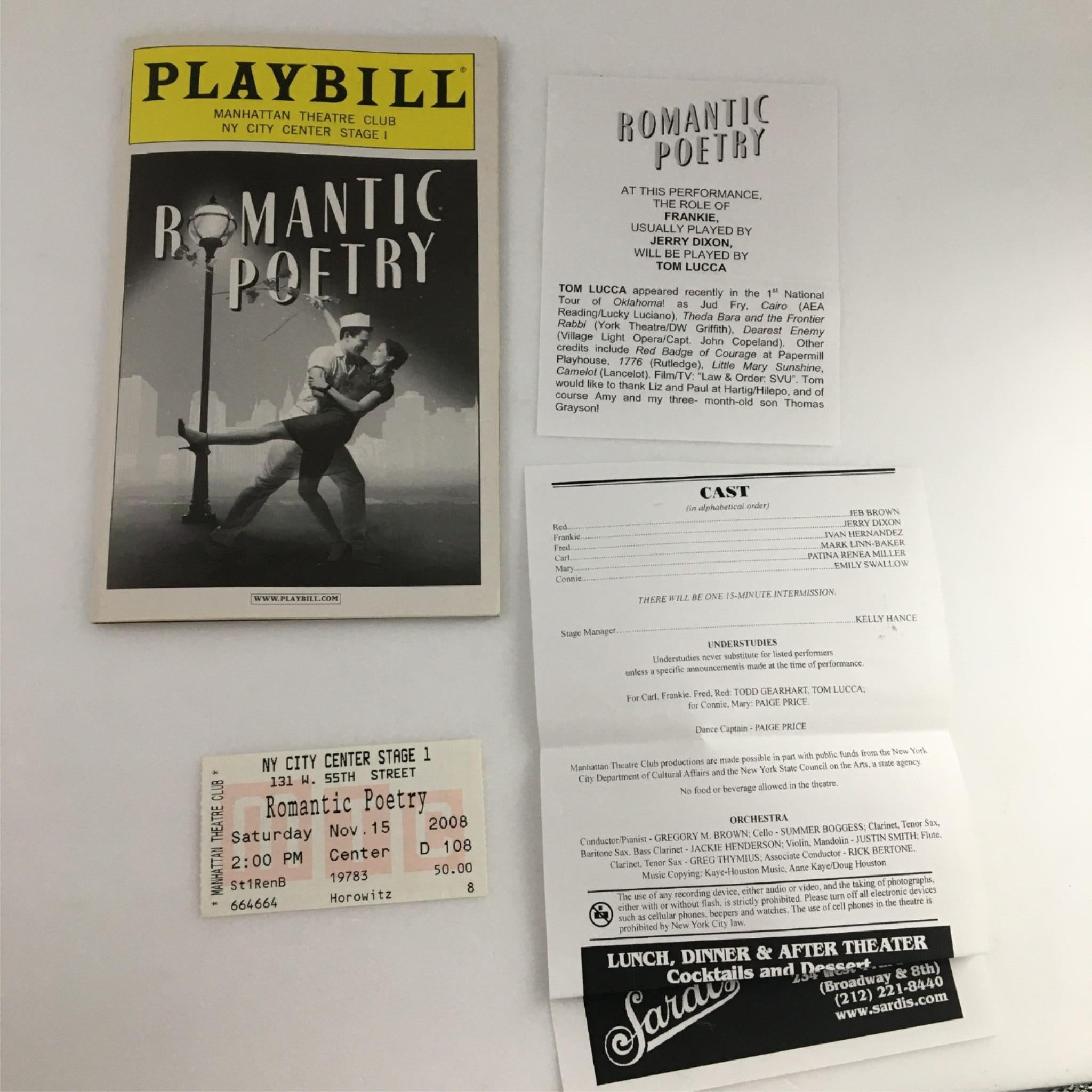 2008 Playbill Romantic Poetry by Manhattan Theatre Club, John Patrick Shanley