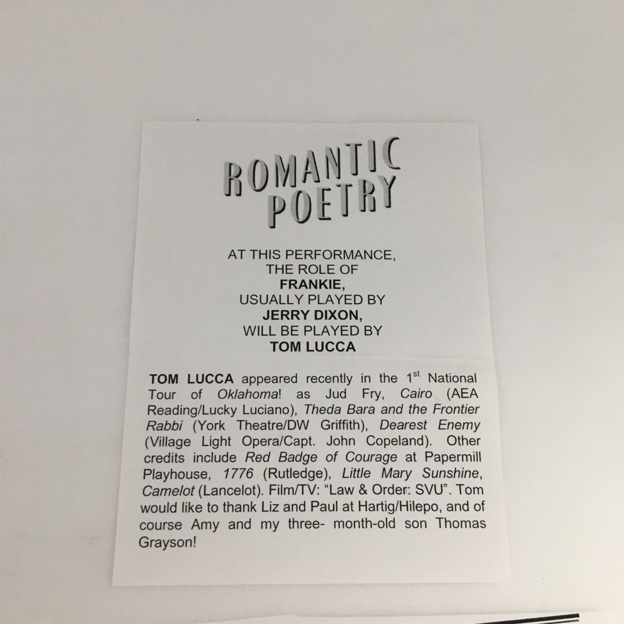 2008 Playbill Romantic Poetry by Manhattan Theatre Club, John Patrick Shanley