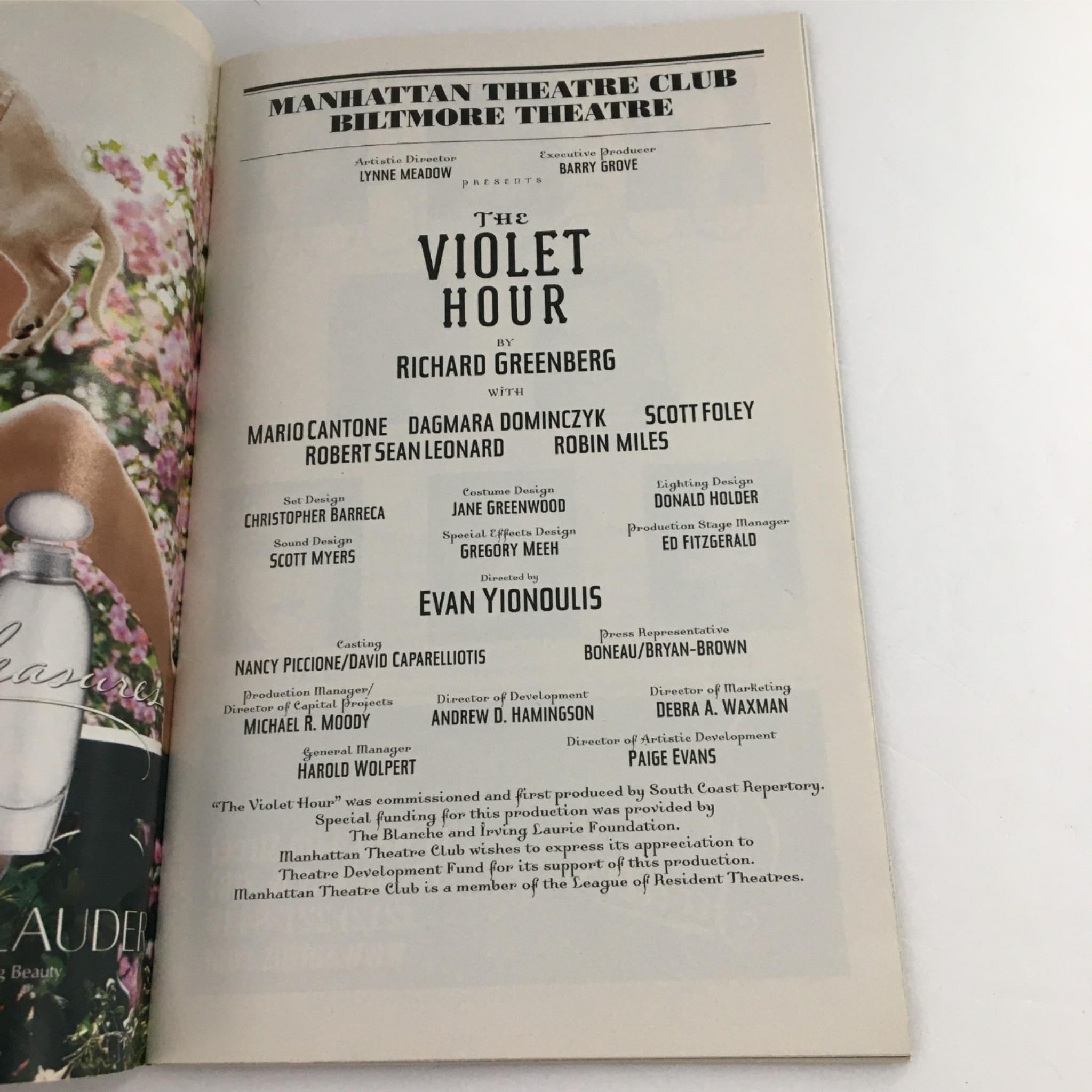 2003 Playbill The Violet Hour by Manhattan Theatre Club, Richard Greenberg