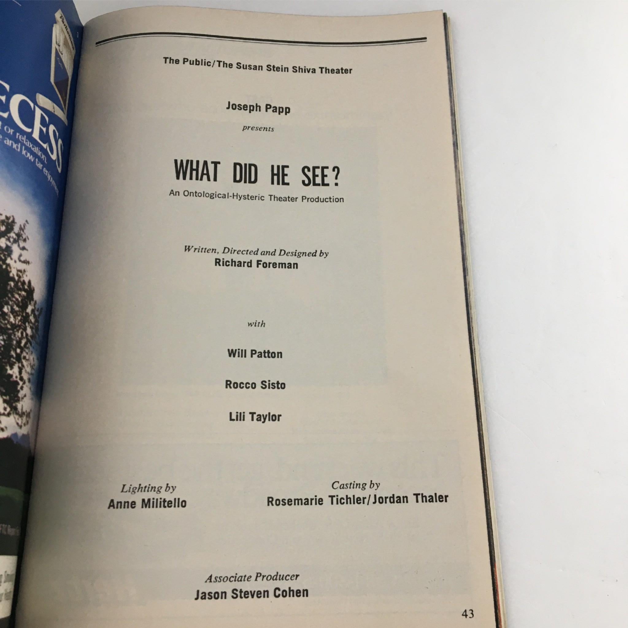 1988 Playbill What Did He See? New York Shakespeare Festival Public Theater