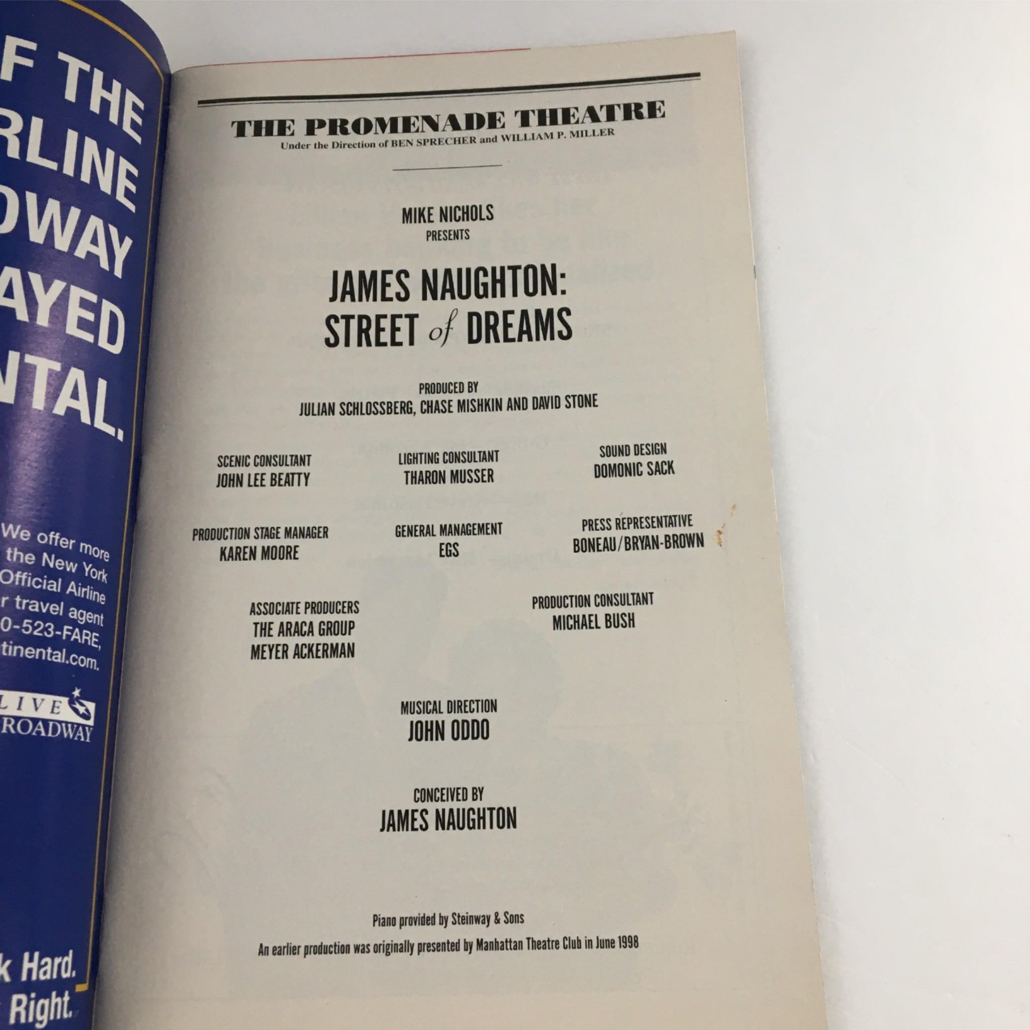 1999 Playbill Street of Dreams by Promenade Theatre, Mike Nichols