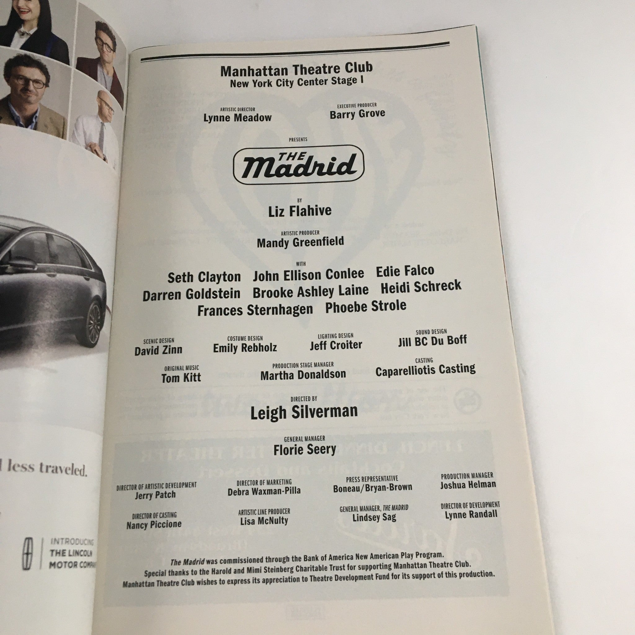 2013 Playbill Manhattan Theatre Club 'The Madrid' Seth Clayton, Edie Falco