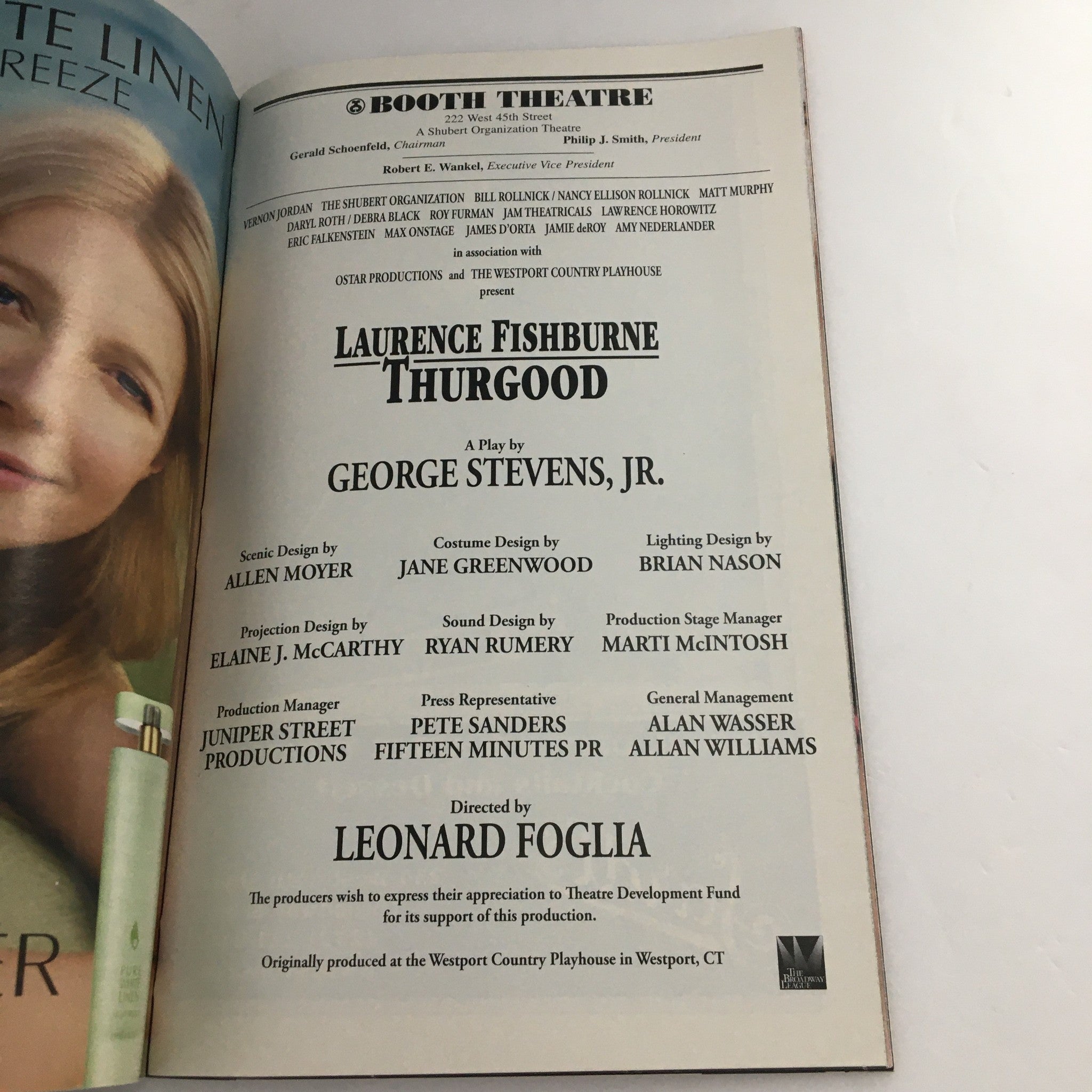 2008 Playbill Booth Theatre 'Thurgood' Laurence Fishburne, Vernon Jordan