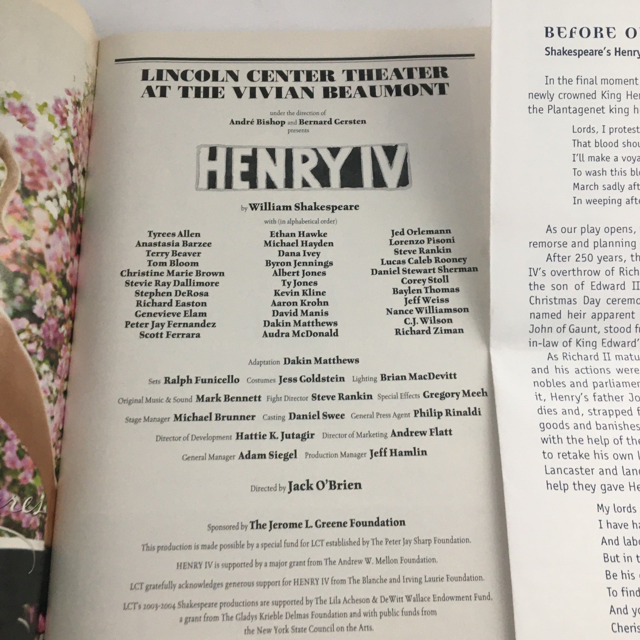 2003 Playbill Vivian Beaumont 'Henry IV' Tyrees Allen, Ethan Hawke, Jed Orlemann