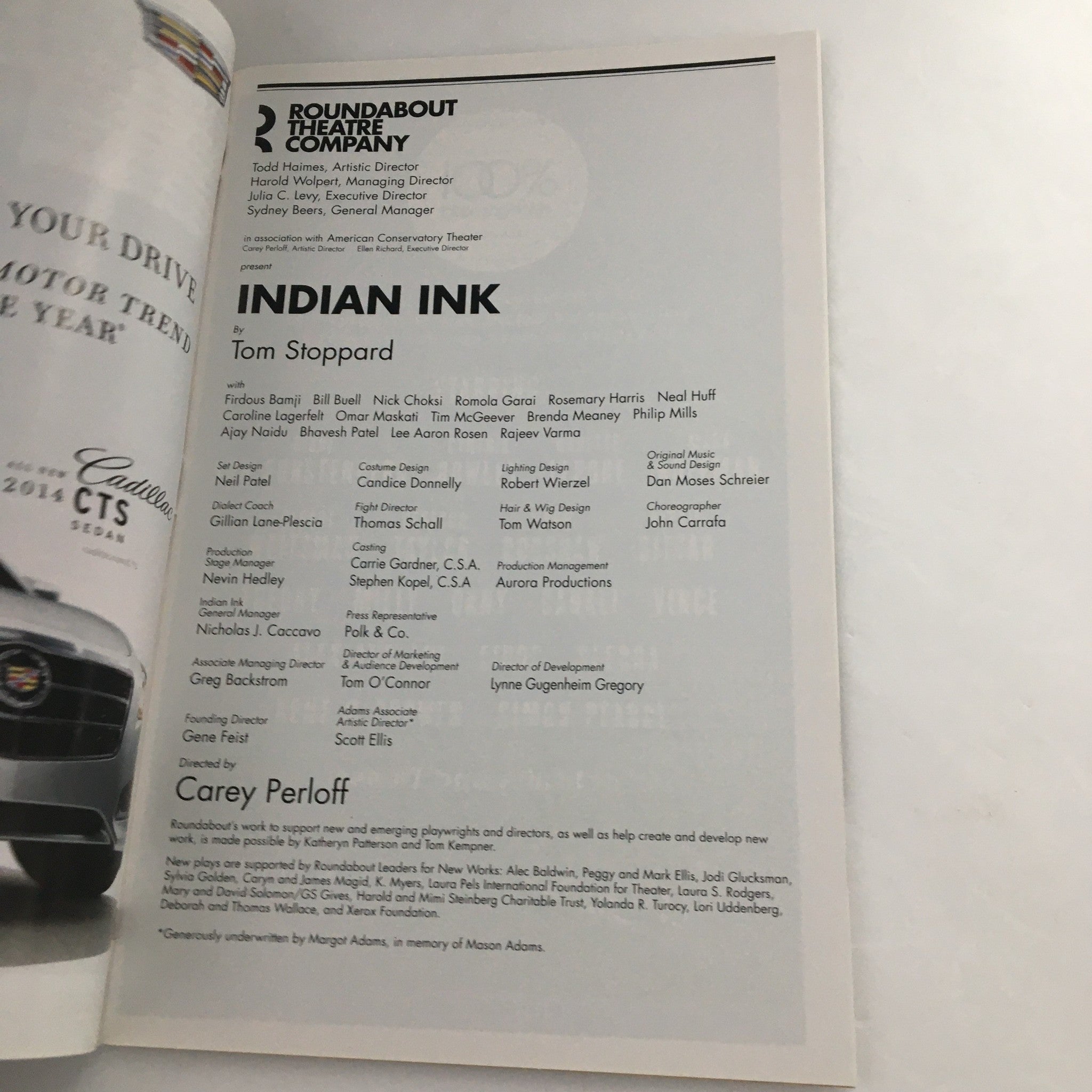 2014 Playbill Roundabout Theatre Company 'Indian Ink' Firdous Bamji, Bill Buell