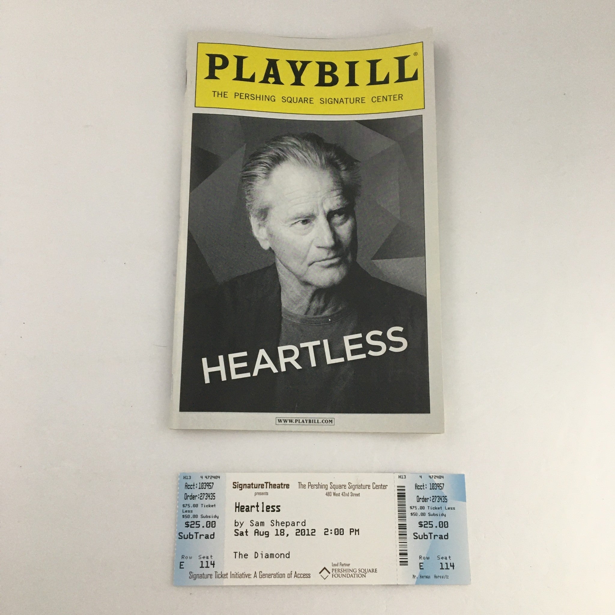 2012 Playbill Signature Theatre 'Heartless' Jenny Bacon, Gary Cole, Lois Smith