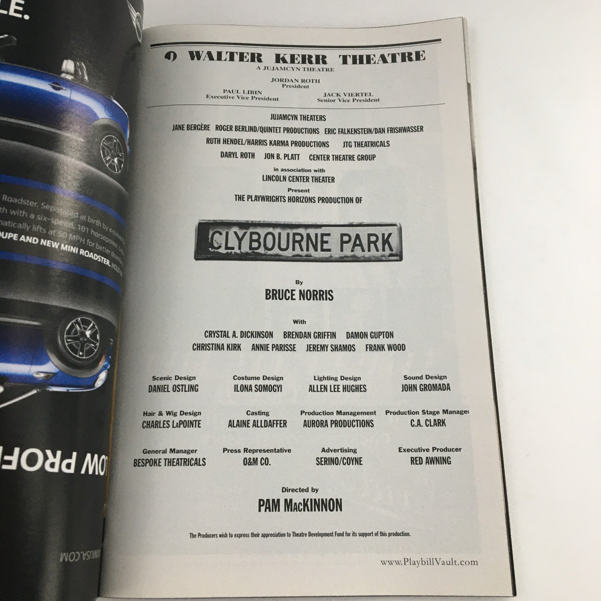 2012 Playbill Walter Kerr Theatre 'Clybourne Park' Featuring Crystal A Dickinson