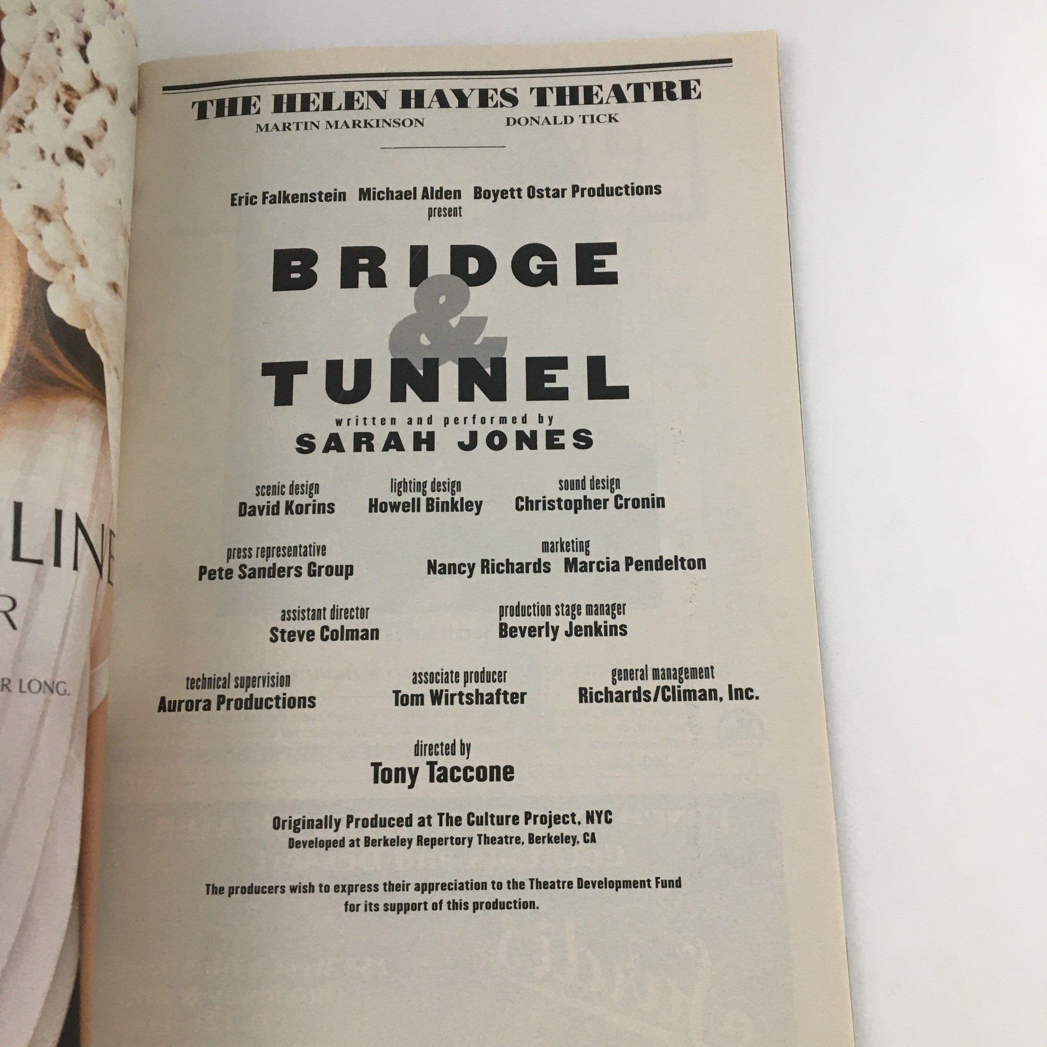 2006 Playbill Helen Hayes Theatre 'Bridge & Tunnel' Eric Falkenstein Sarah Jones