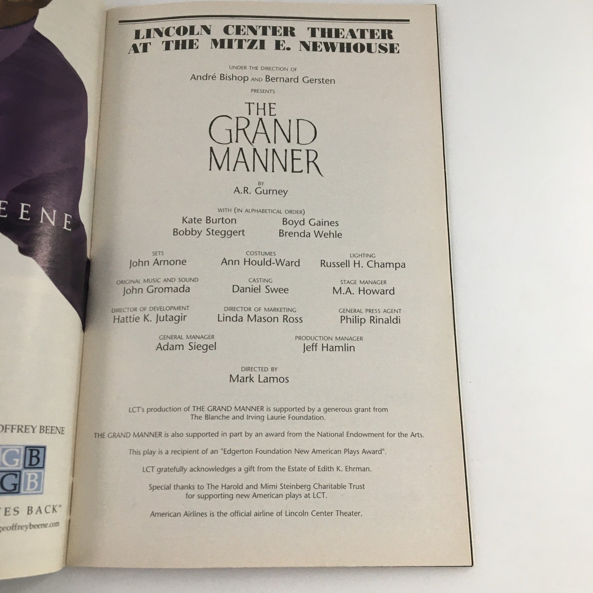 2010 Playbill Mitzi E. Newhouse 'The Grand Manner' Kate Burton, Bobby Steggert