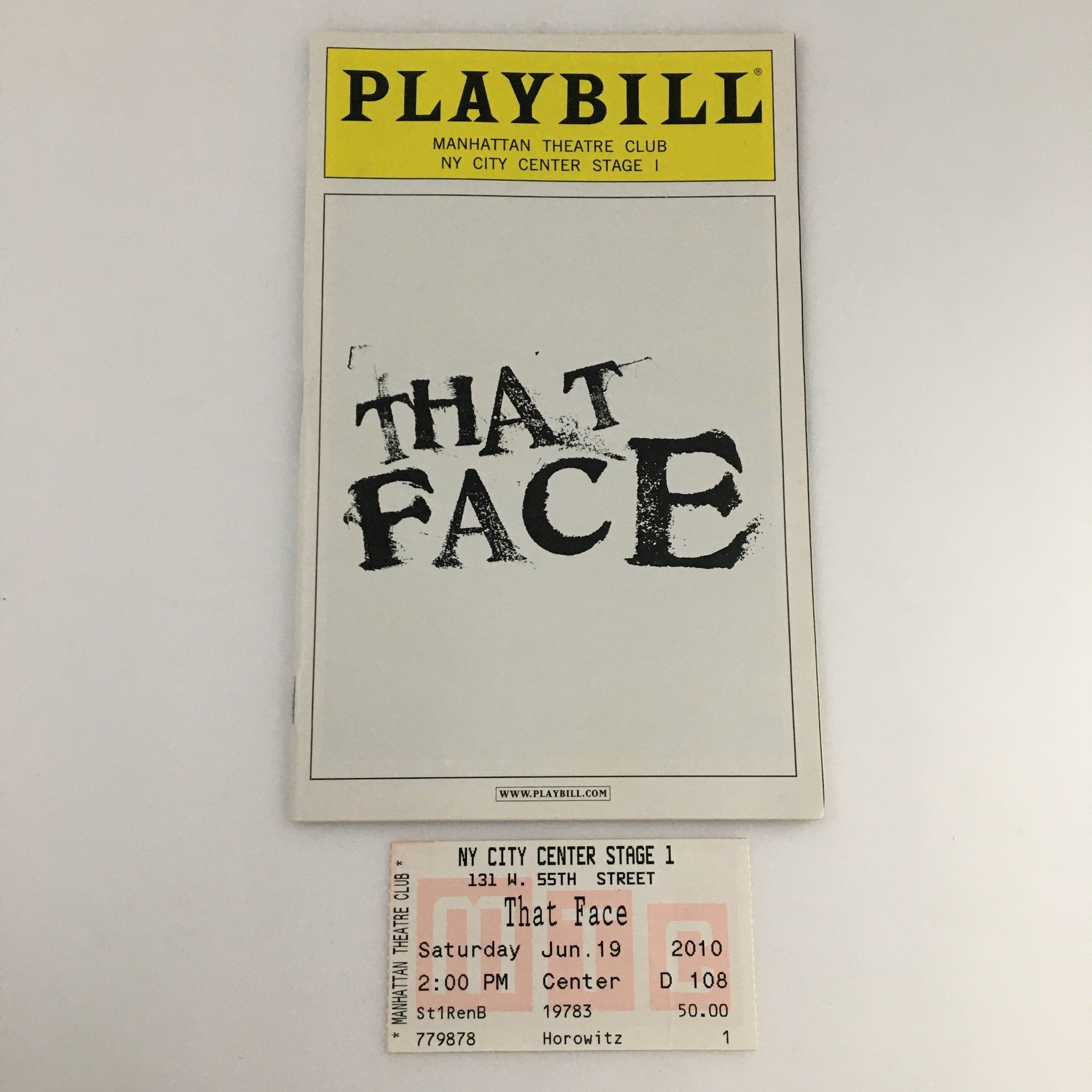 2010 Playbill NY City Center Stage I 'That Face' Christopher Abbott Betty Gilpin