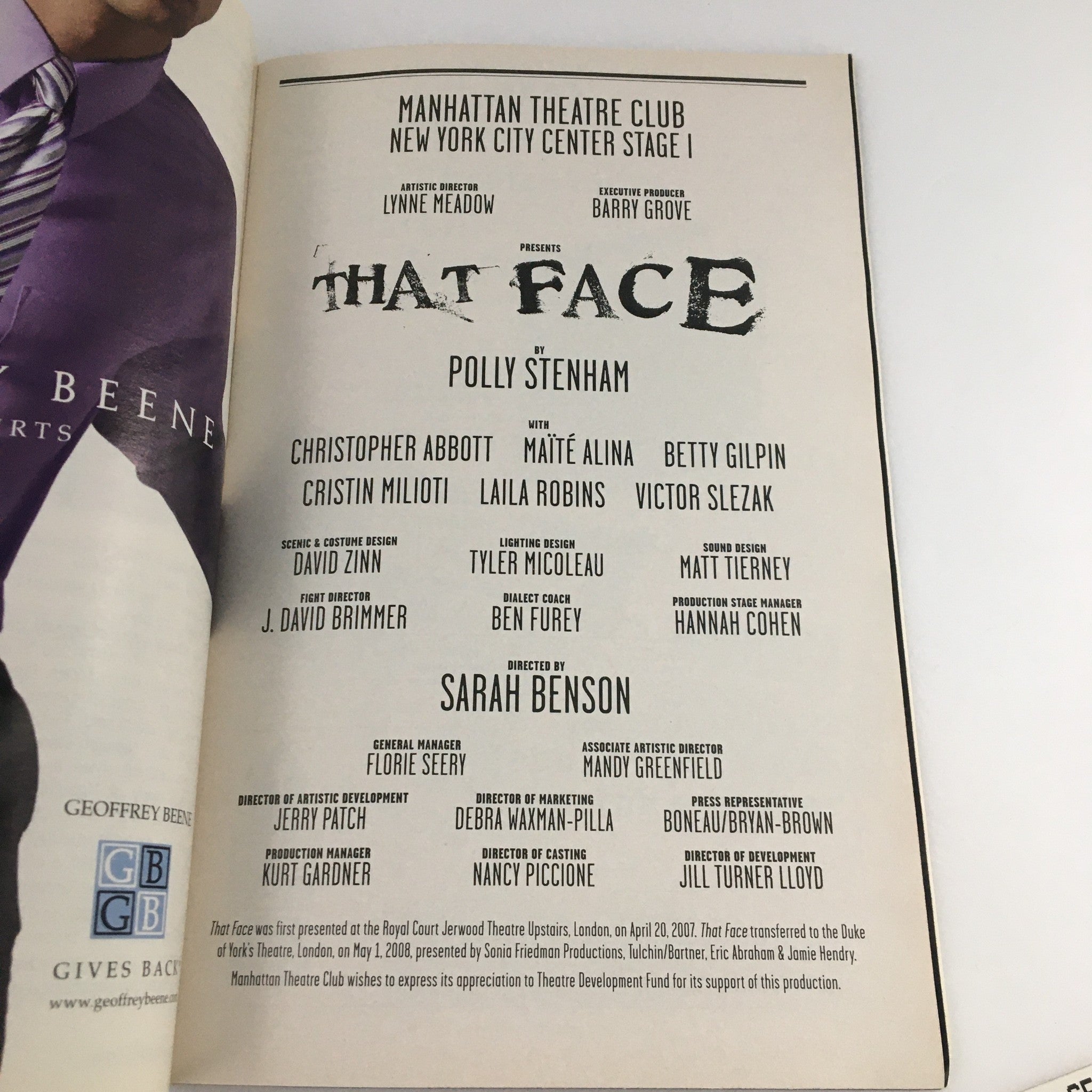 2010 Playbill NY City Center Stage I 'That Face' Christopher Abbott Betty Gilpin