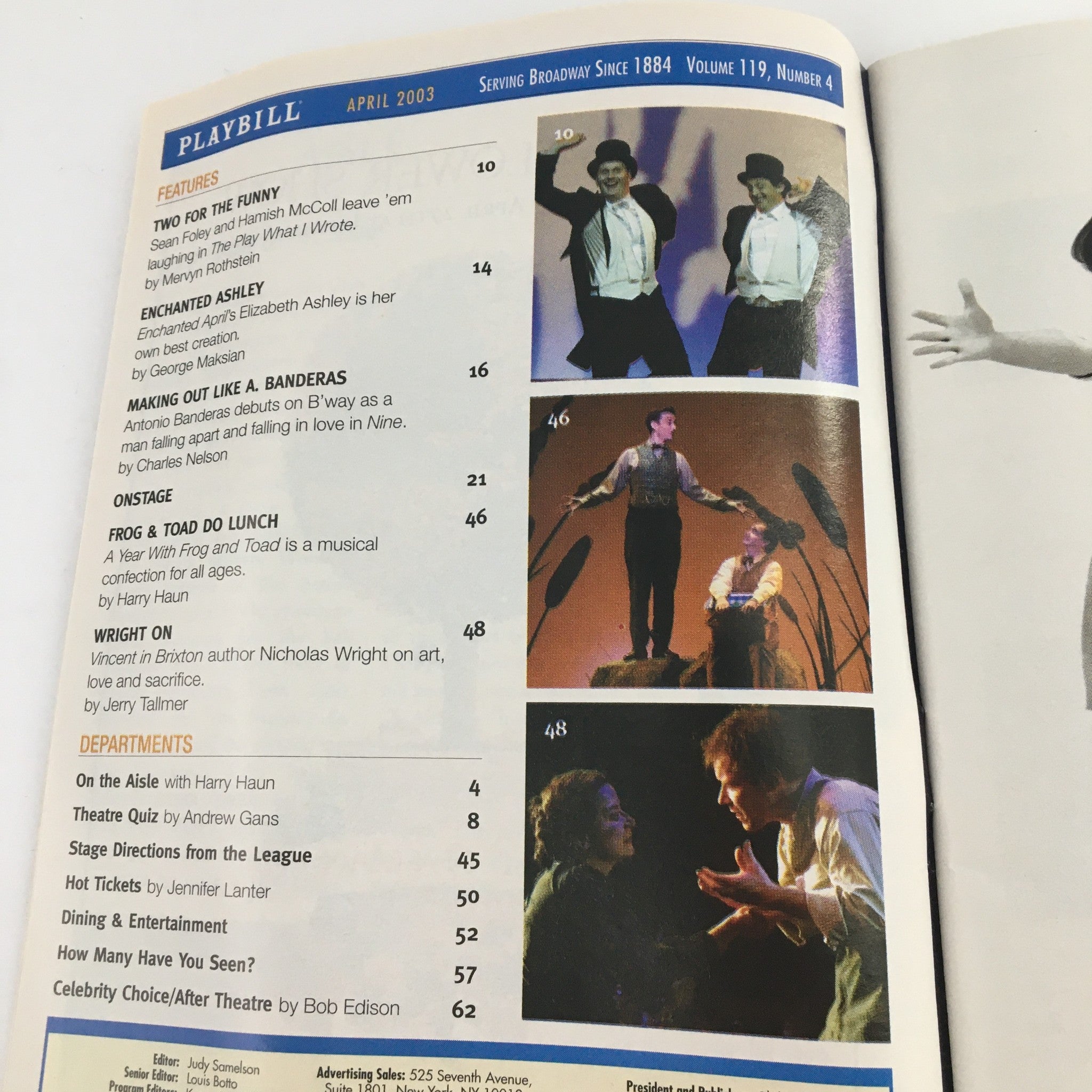 Inside page of the 2003 Playbill from Promenade Theatre with features and articles including 'Tea at Five'.