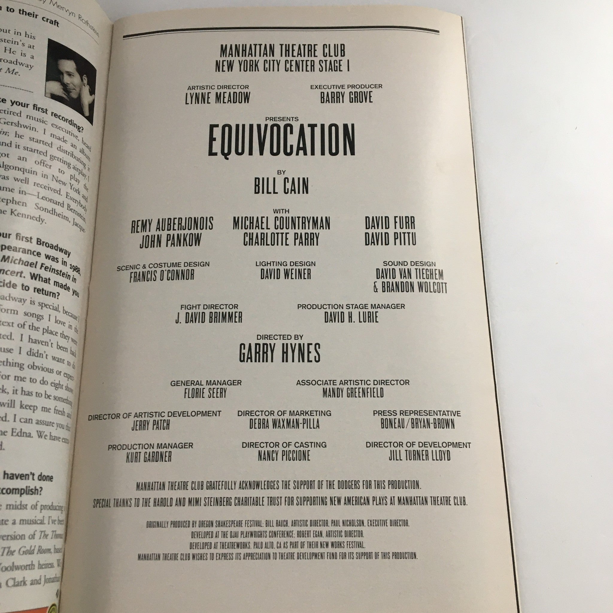 2010 Playbill NY City Center Stage I 'Equivocation' Remy Auberjonois, David Furr